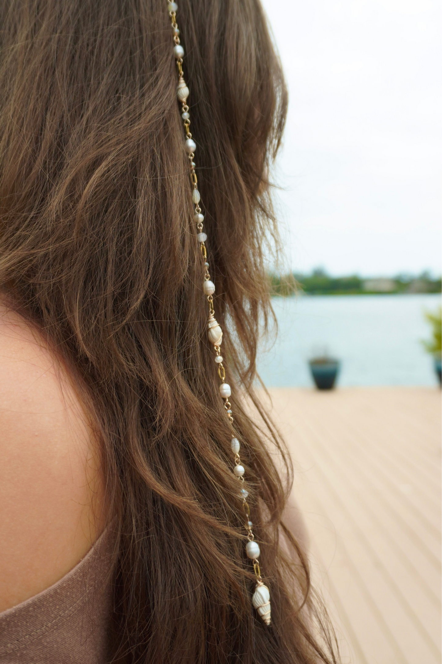 White Pearl Seashell Hippie Hair Bead