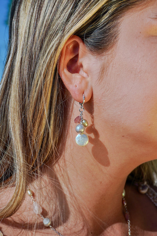 Peonies Bloom Green and Pink Earrings