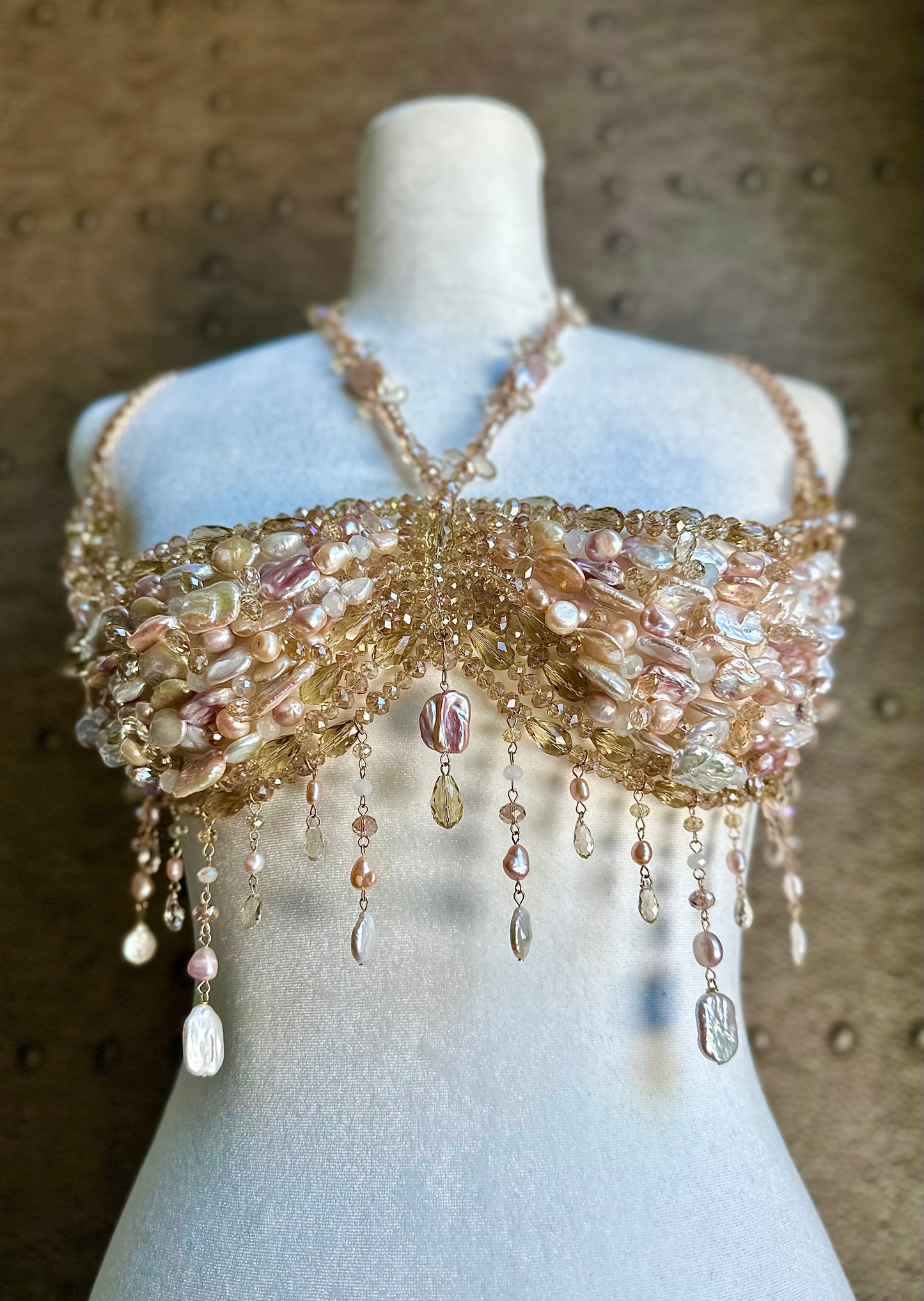 Rainbow Pearlescent Beaded Bralette