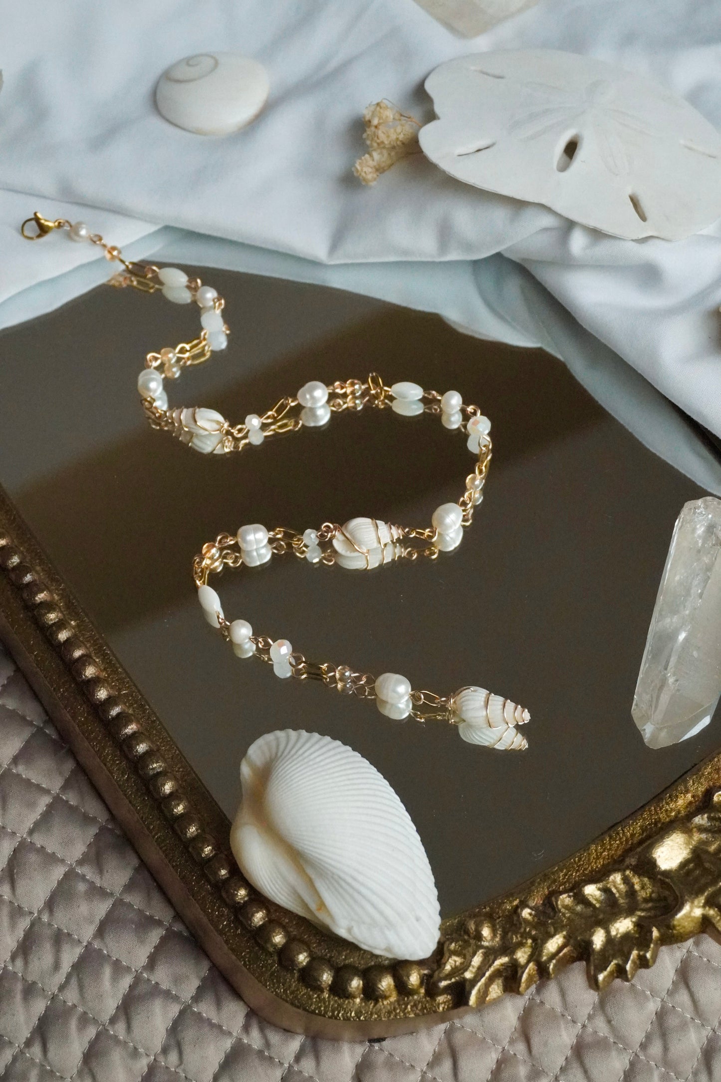 White Pearl Seashell Hippie Hair Bead