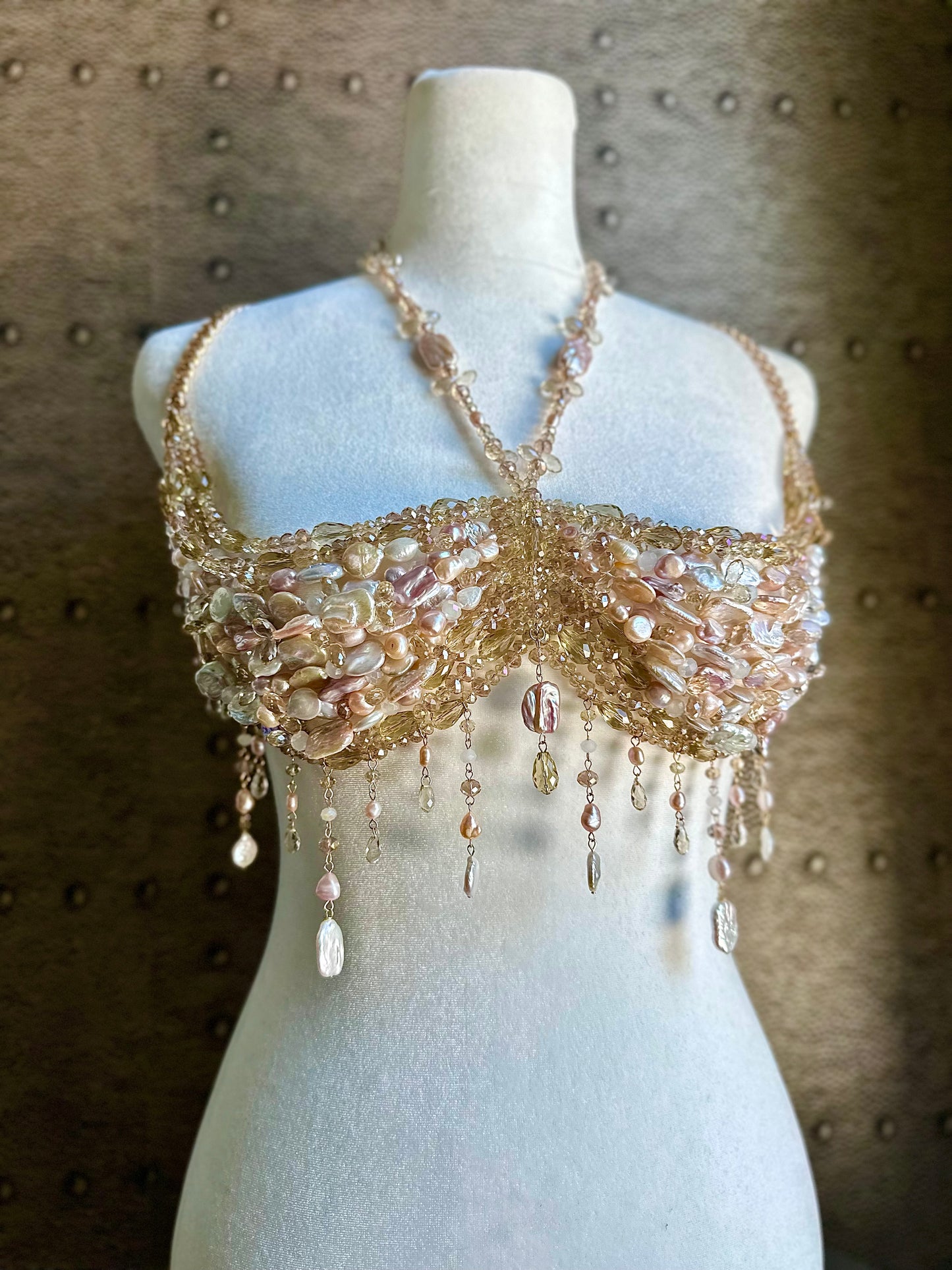 Rainbow Pearlescent Beaded Bralette