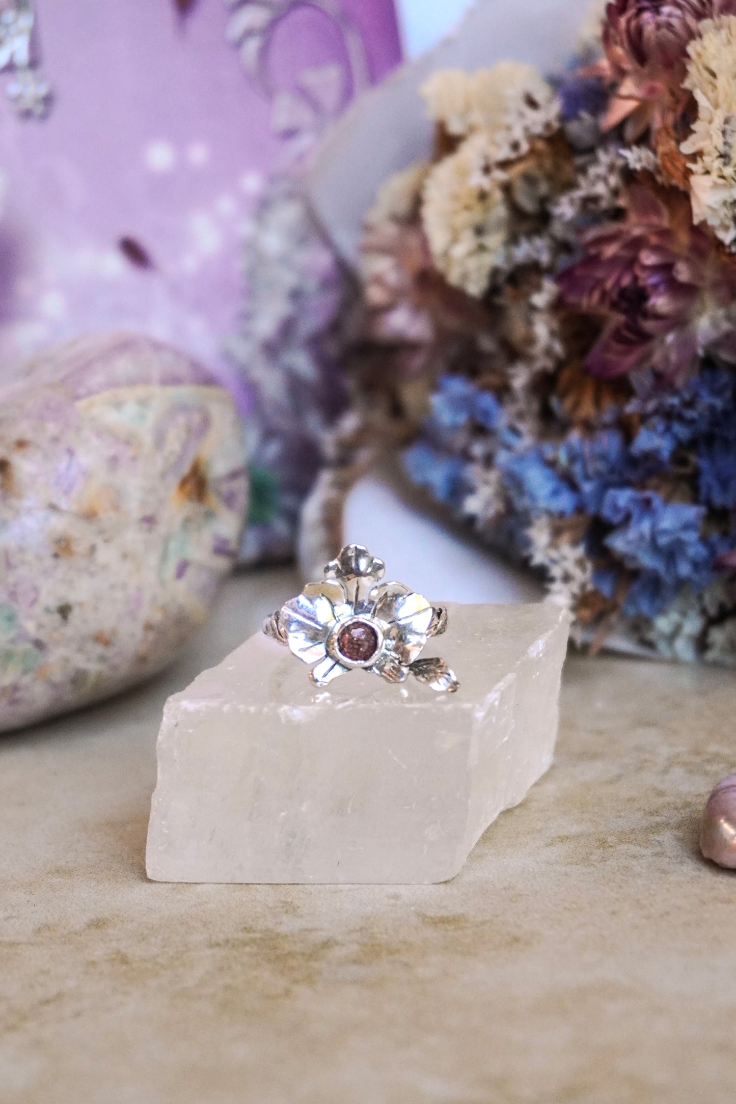 .925 Sterling Silver Orchid Rings with Dangle Leaf