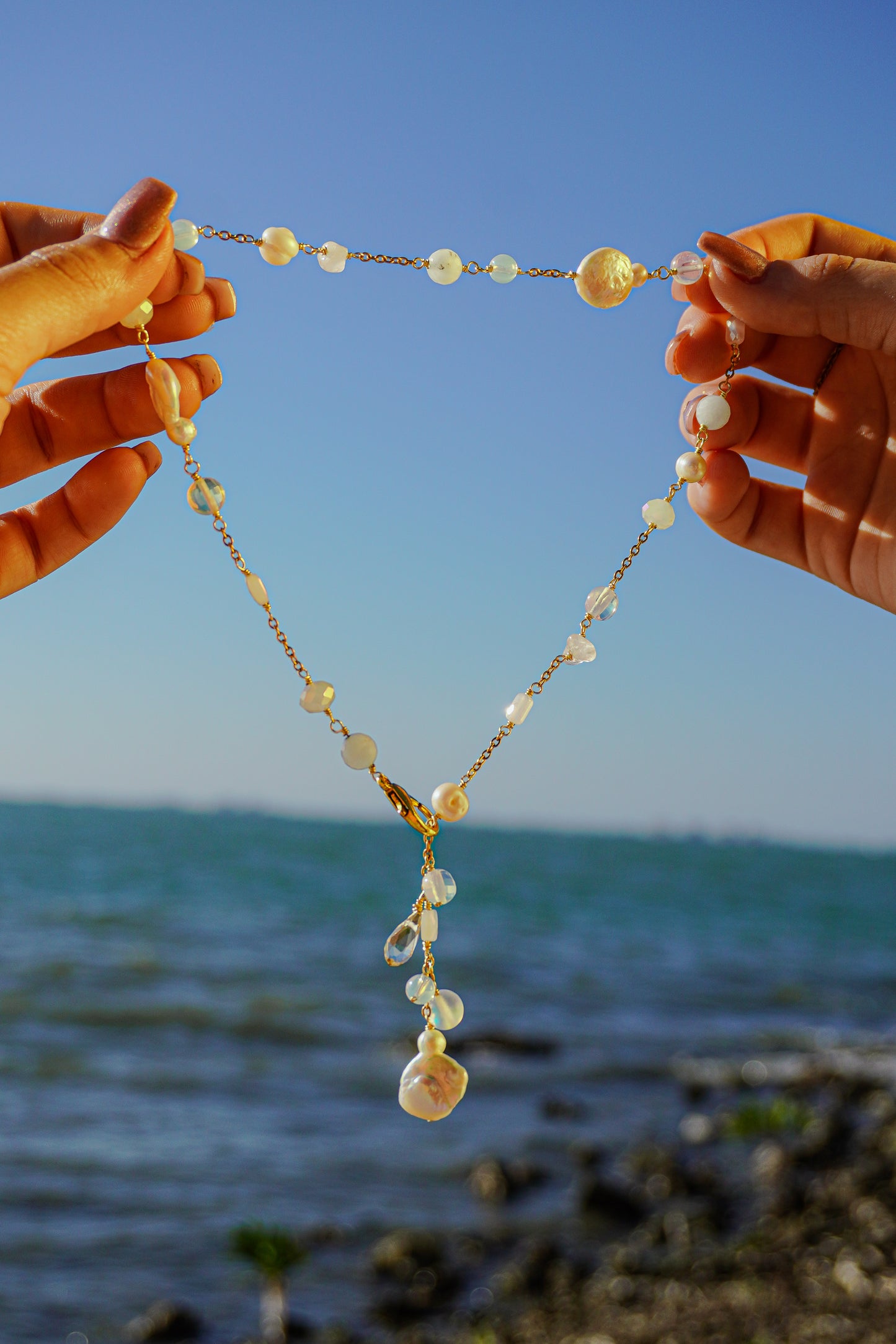 First Frost White and Blue Charm Necklace