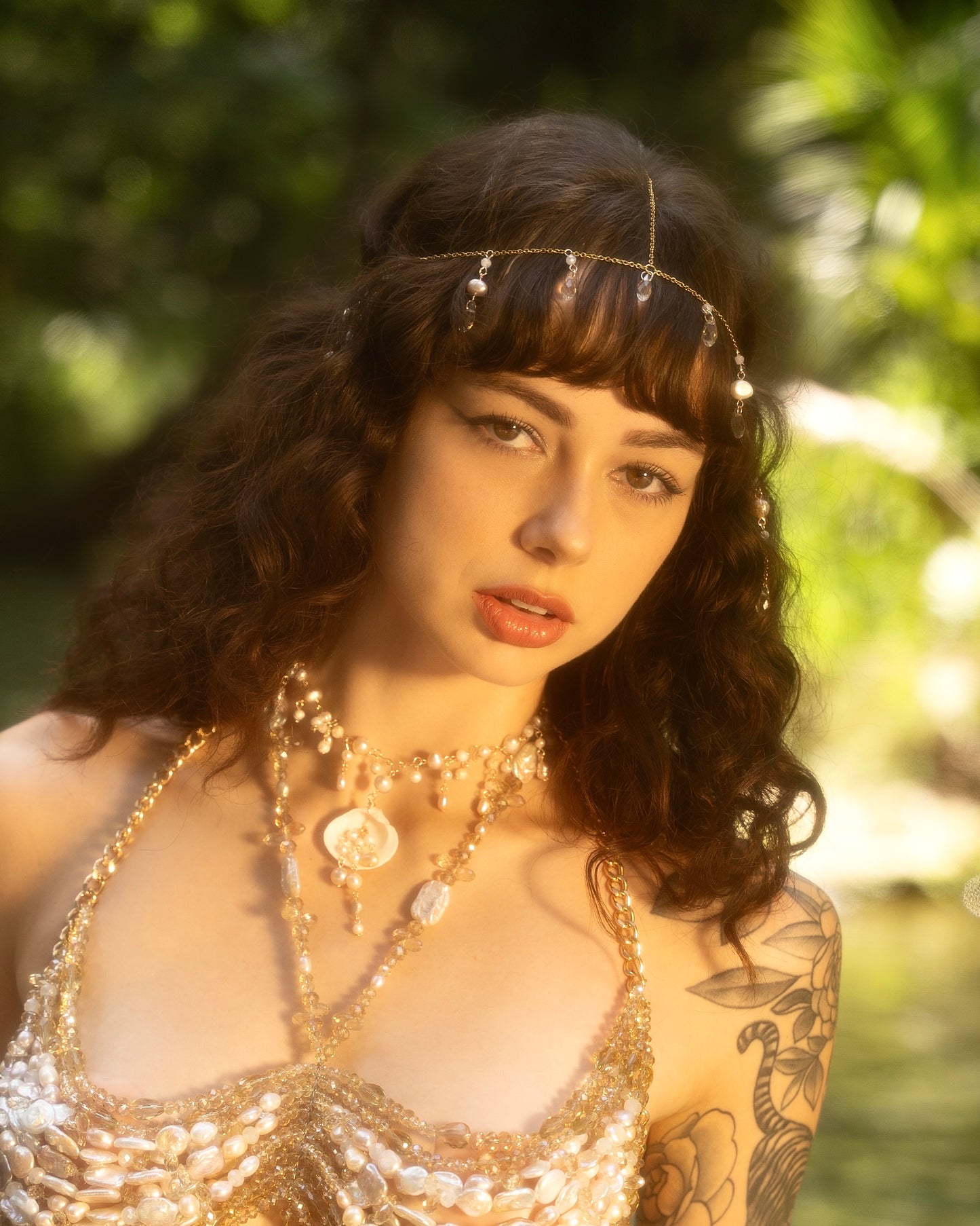 Delicate Crystal and Pearl Hair Chain