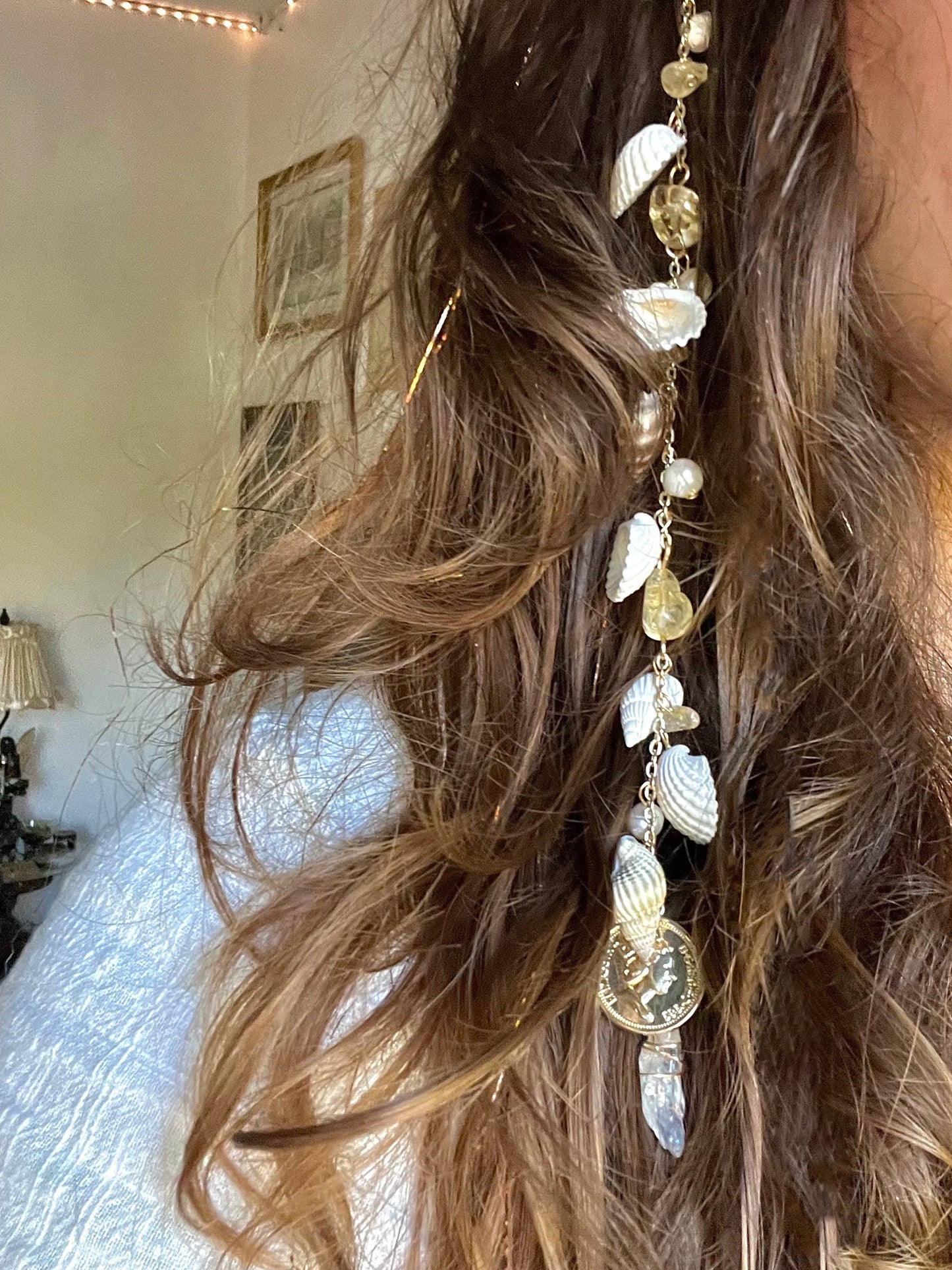 Sally’s Seashells Hippie Hair Bead | Dangling Hair Accessory | Gift for Her | Crystal Hair Charm | Mermaid Core | Seashell Hair Clip