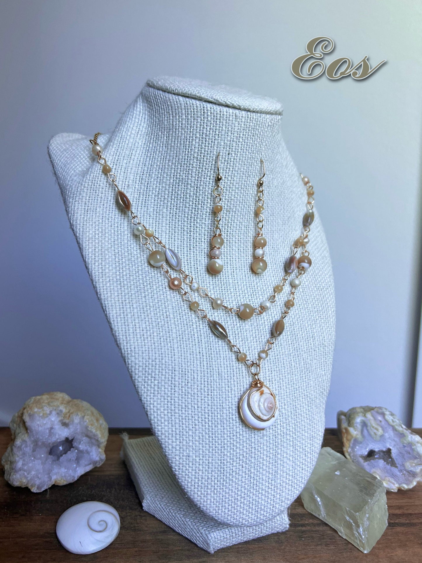Eos Crystal and Pearl Necklace and Earring Set | Unique Gold or Silver Pearl Necklace Designed by Hippie Hair Beads
