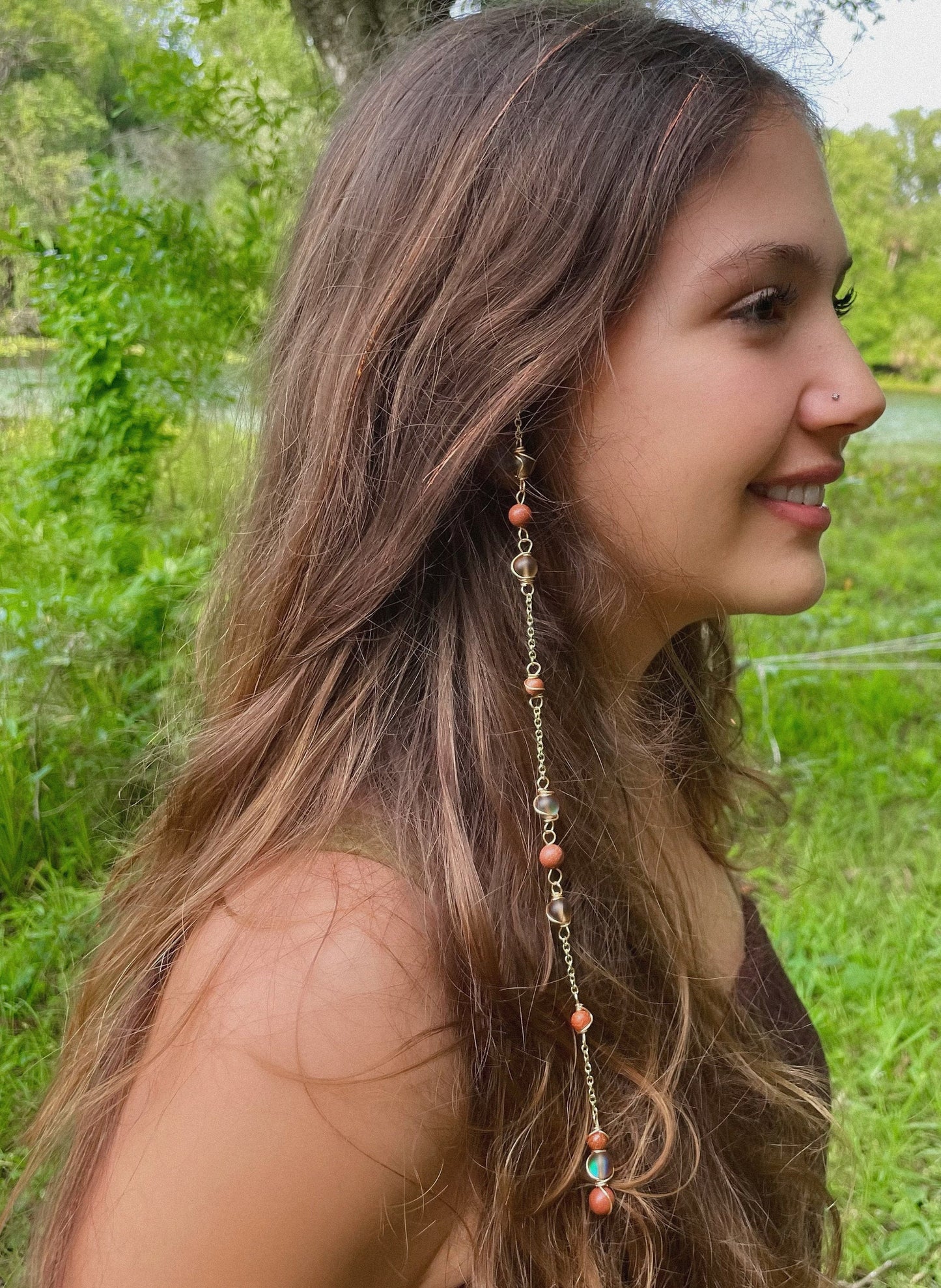 Mars Goddess Hippie Hair Bead | Dangling Hair Accessory | Renaissance Beaded Hair Clip | Crystal Hair Chain | Cottage Core | Crystal Hair