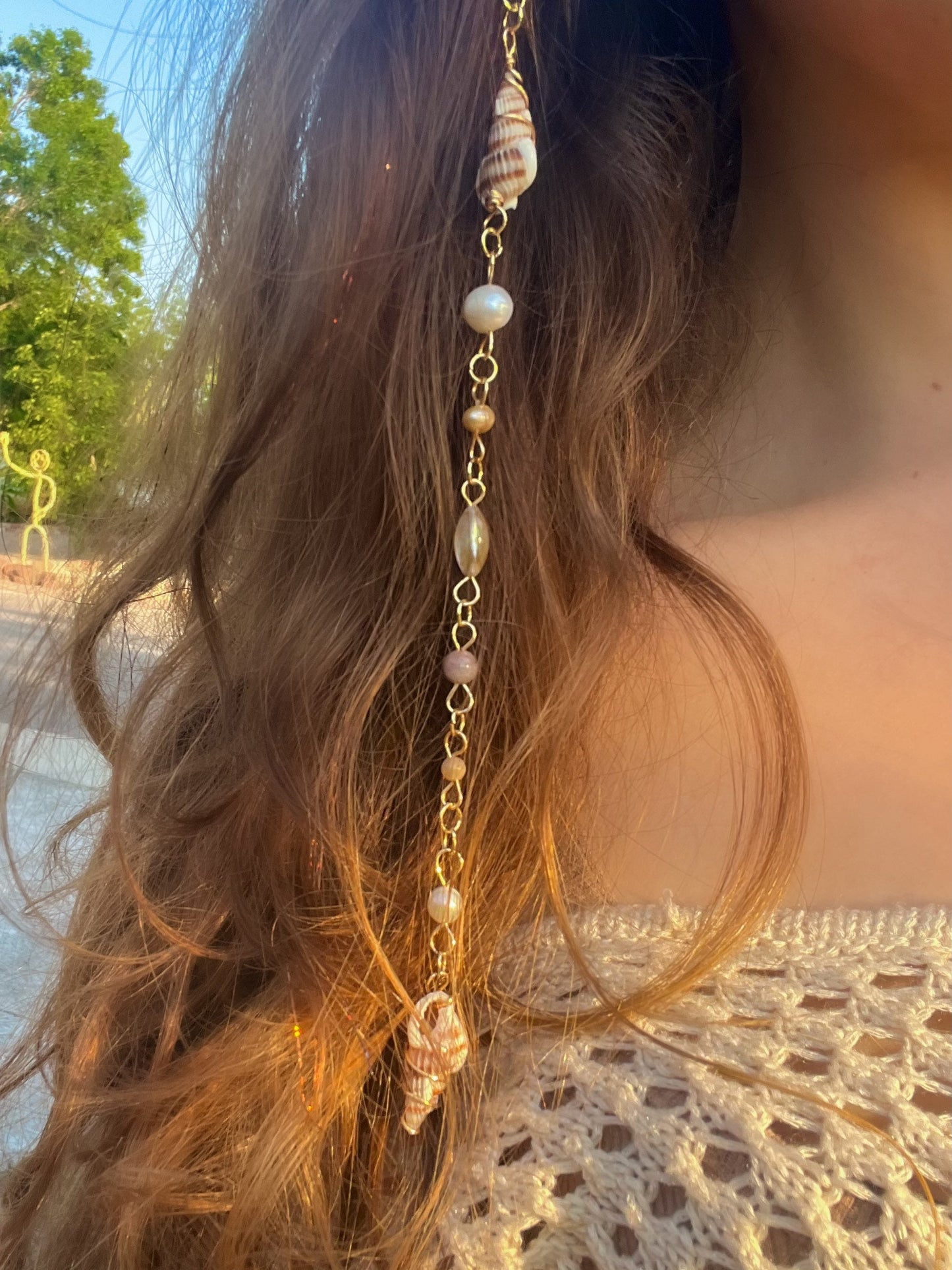 Gabriella Seashell Hippie Hair Bead | Dangling Hair Accessory | Beaded Hair Clip | Crystal Hair Charm | Mermaid Core | Seashell Hair Jewelry