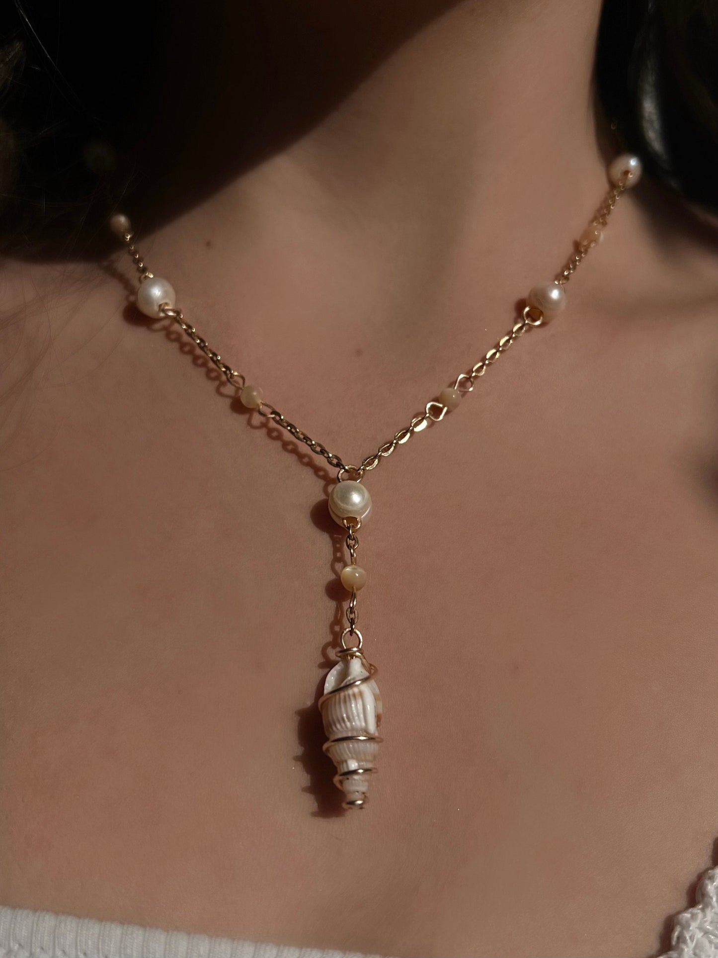 Handmade Athena Seashell Pearl Necklace and Earrings | Beachy Dainty Shell Jewelry | Elegant Pearl Necklace | Mermaid Shell Jewelry Set