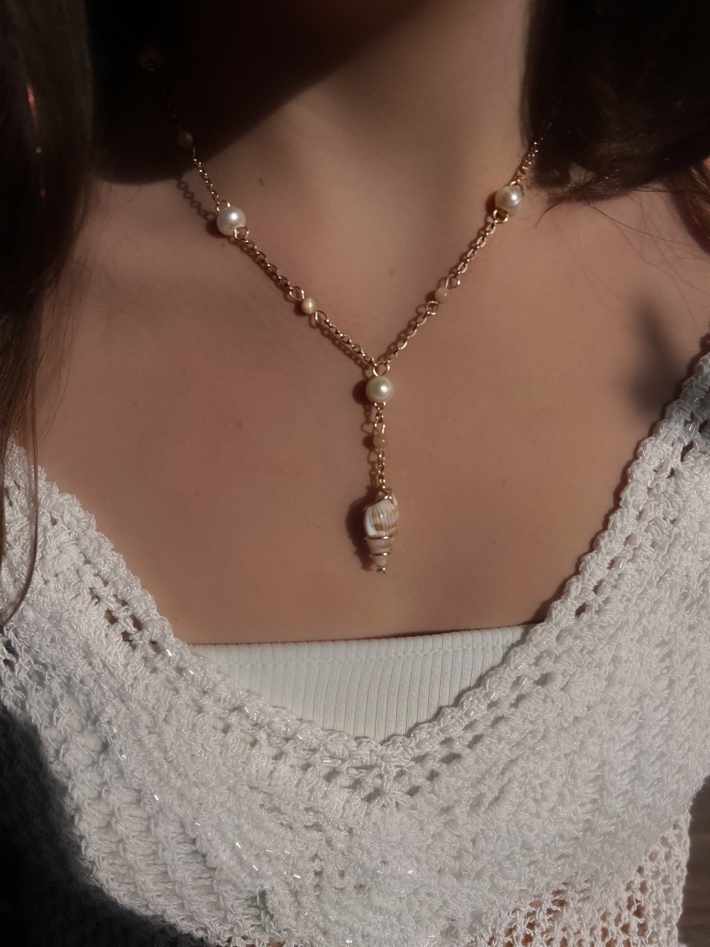 Handmade Athena Seashell Pearl Necklace and Earrings | Beachy Dainty Shell Jewelry | Elegant Pearl Necklace | Mermaid Shell Jewelry Set