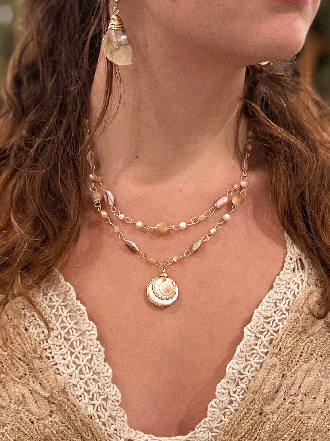 Eos Crystal and Pearl Necklace and Earring Set | Unique Gold or Silver Pearl Necklace Designed by Hippie Hair Beads