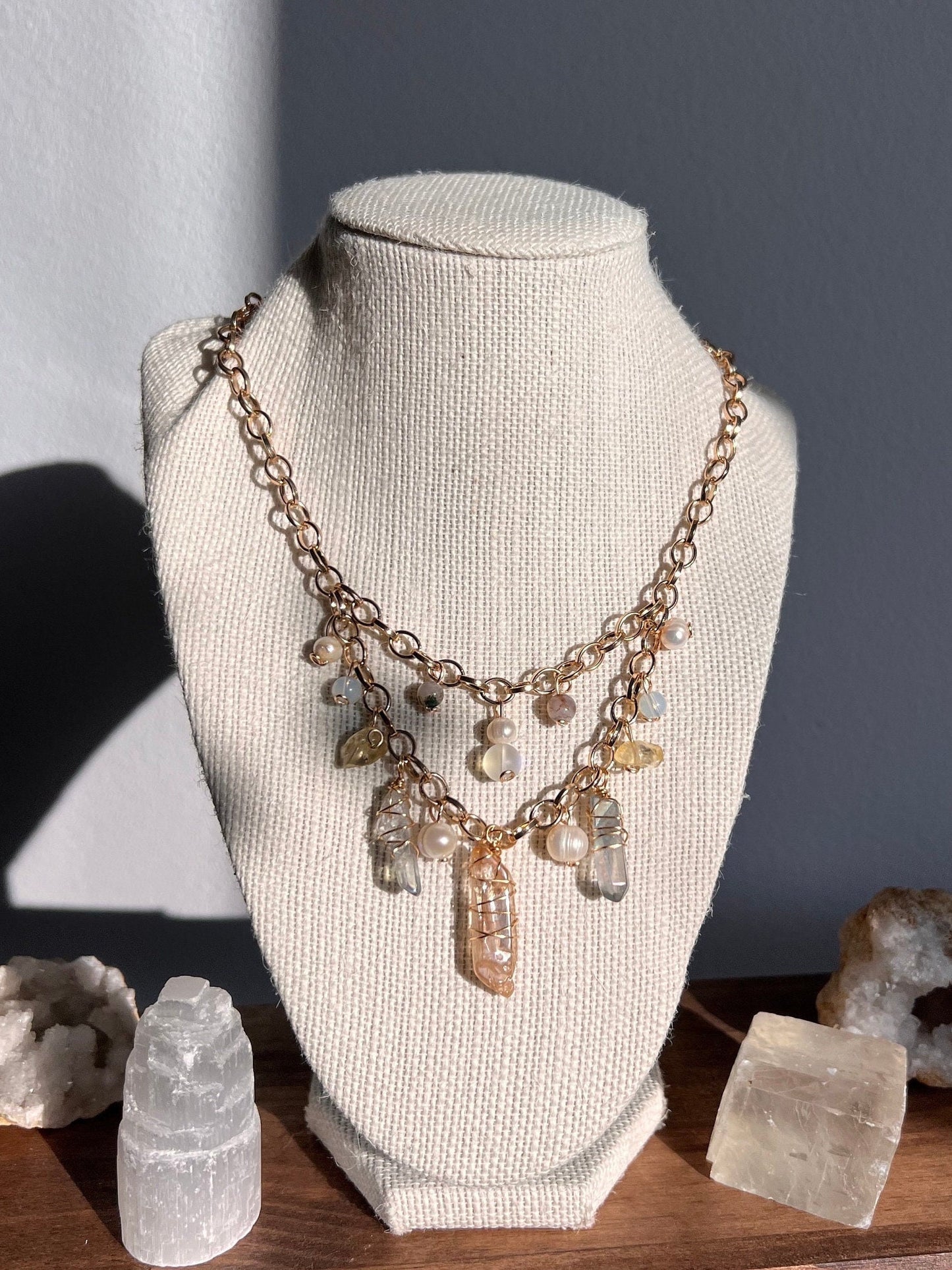 Flora Necklace | Spring Jewelry | Easter Core Necklace | Pearl and Quartz Jewelry | Citrine Necklace