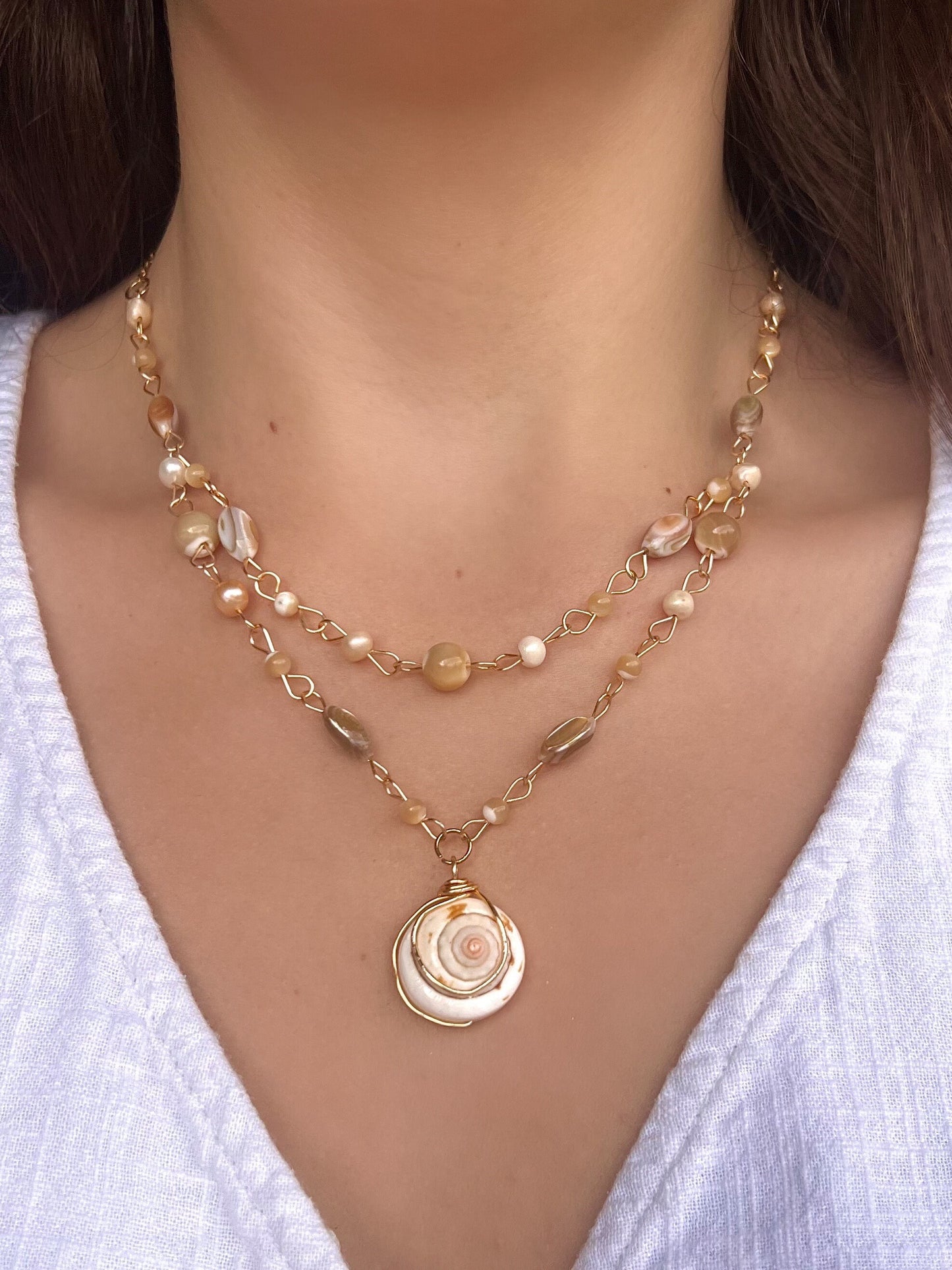 Eos Crystal and Pearl Necklace and Earring Set | Unique Gold or Silver Pearl Necklace Designed by Hippie Hair Beads