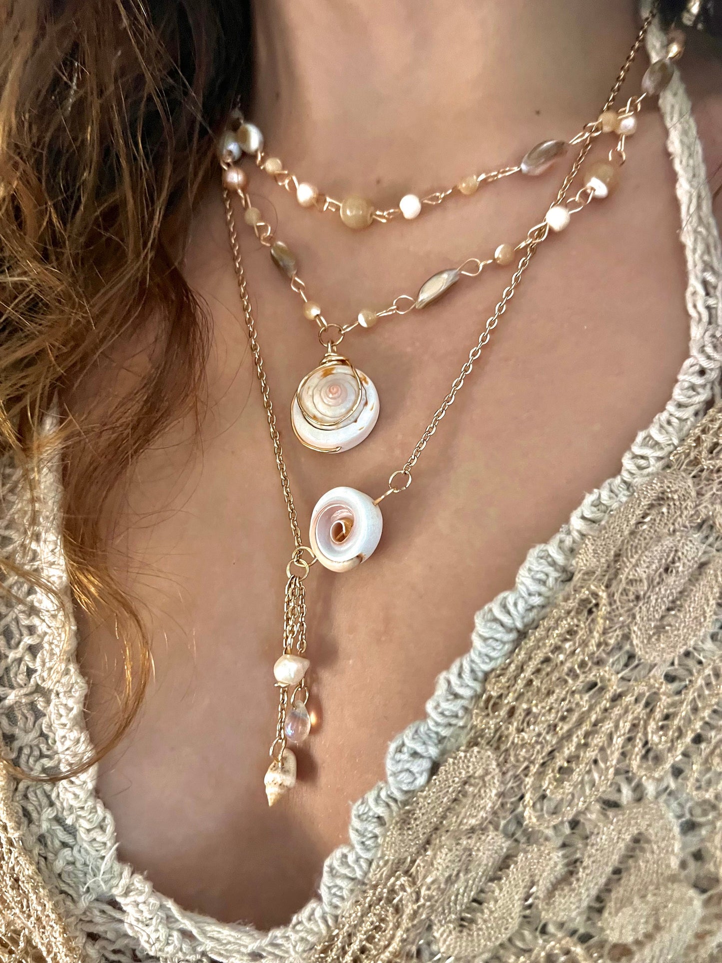 Eos Crystal and Pearl Necklace and Earring Set | Unique Gold or Silver Pearl Necklace Designed by Hippie Hair Beads