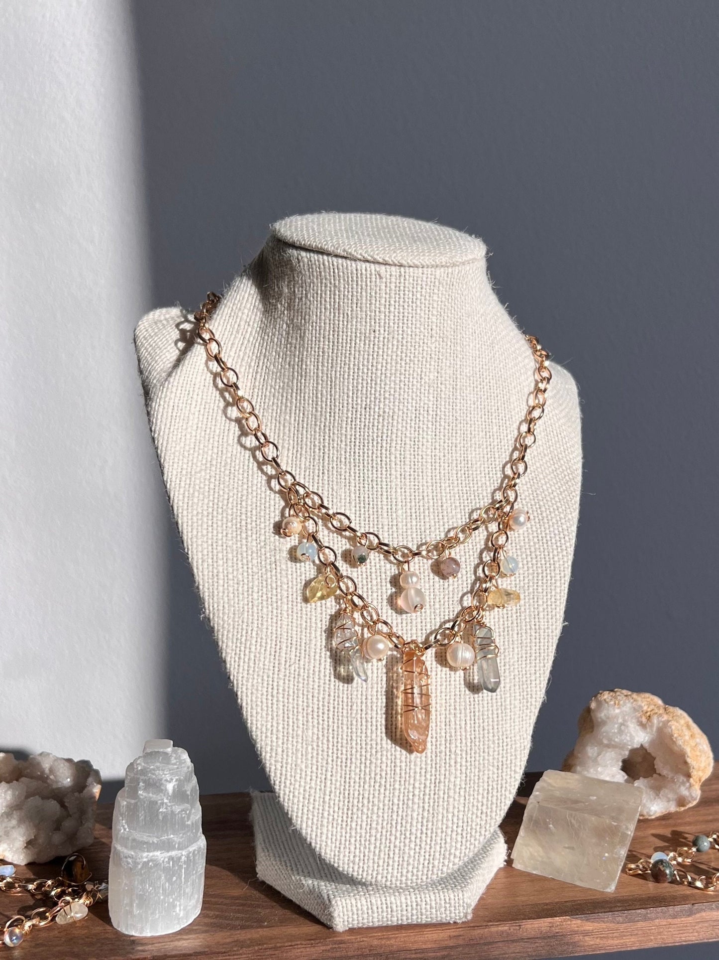 Flora Necklace | Spring Jewelry | Easter Core Necklace | Pearl and Quartz Jewelry | Citrine Necklace