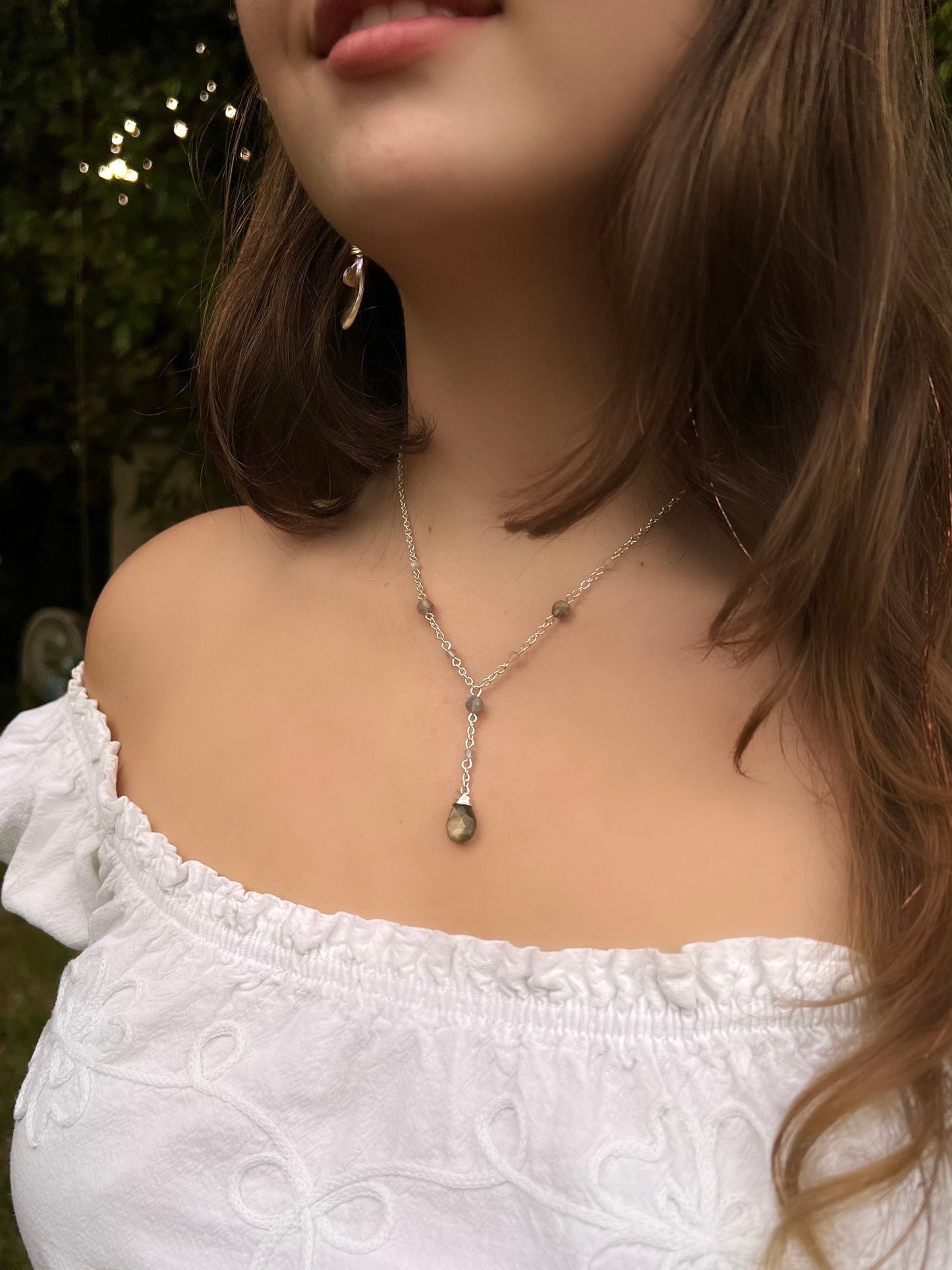 Natural Labradorite Teardrop Necklace | Dainty Labradorite Necklace | Sterling Silver & Gold Delicate Drop Necklace | Handmade | Affordable