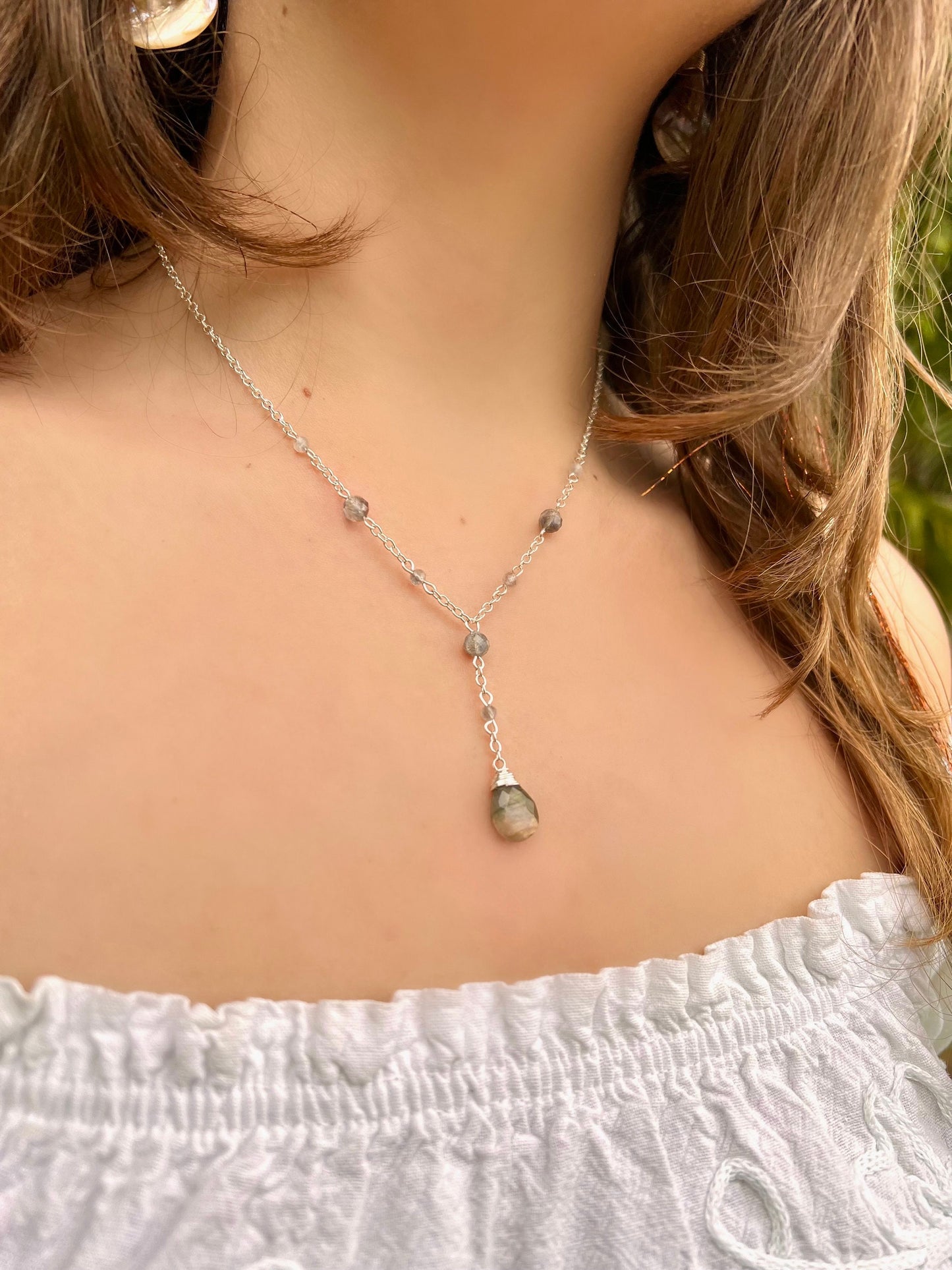 Natural Labradorite Teardrop Necklace | Dainty Labradorite Necklace | Sterling Silver & Gold Delicate Drop Necklace | Handmade | Affordable