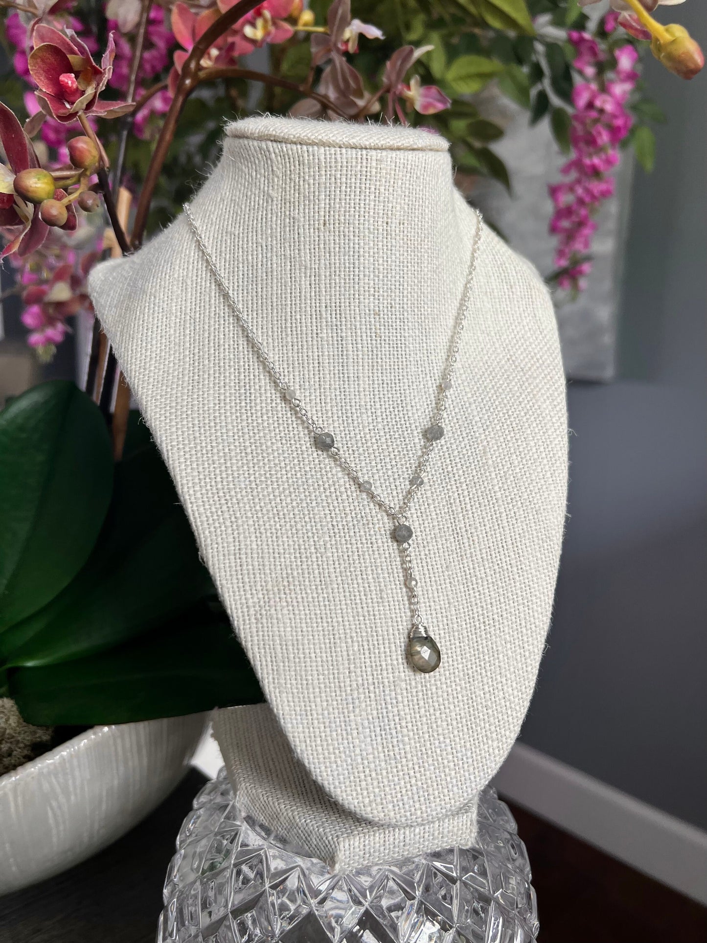 Natural Labradorite Teardrop Necklace | Dainty Labradorite Necklace | Sterling Silver & Gold Delicate Drop Necklace | Handmade | Affordable