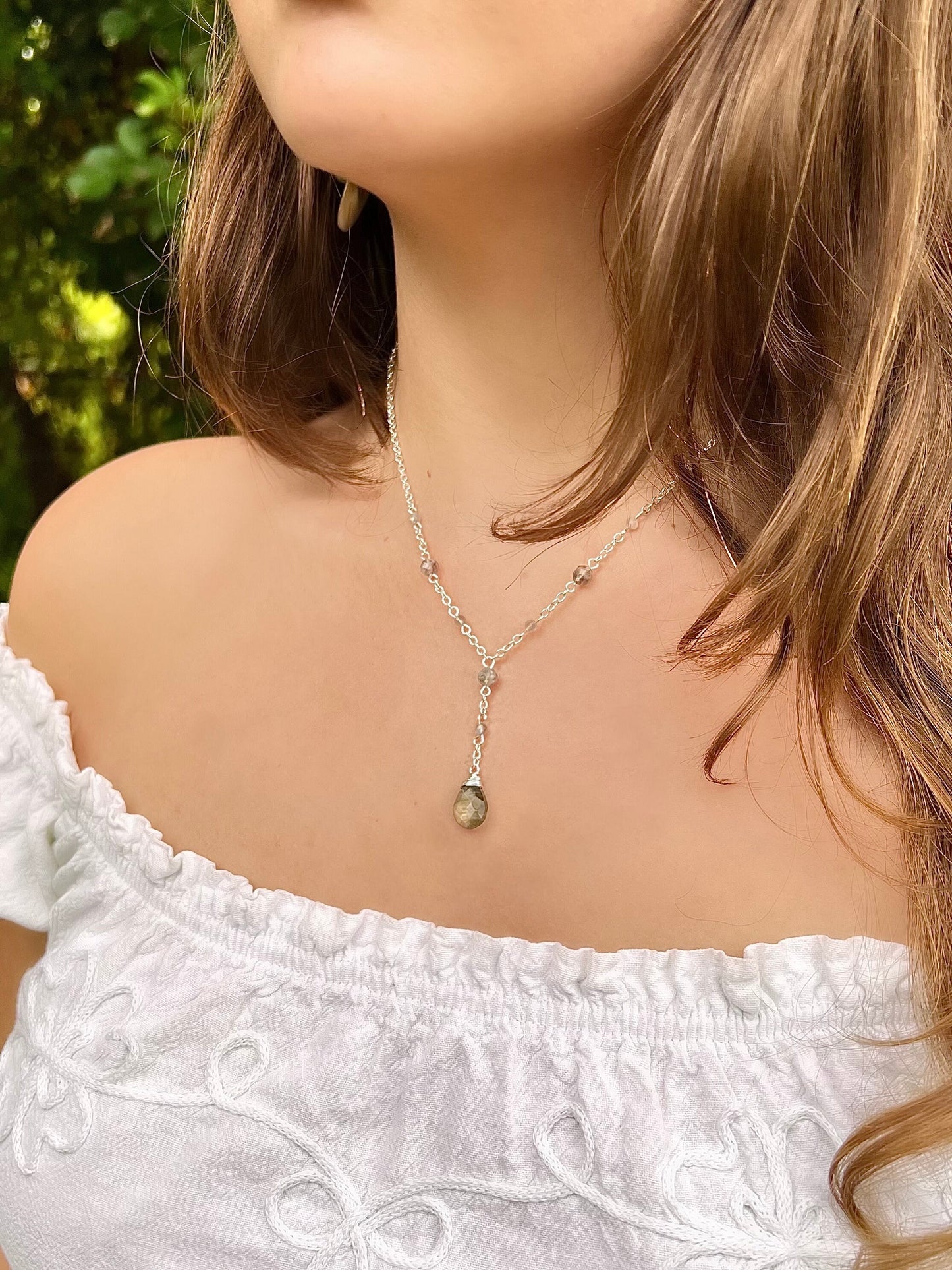 Natural Labradorite Teardrop Necklace | Dainty Labradorite Necklace | Sterling Silver & Gold Delicate Drop Necklace | Handmade | Affordable