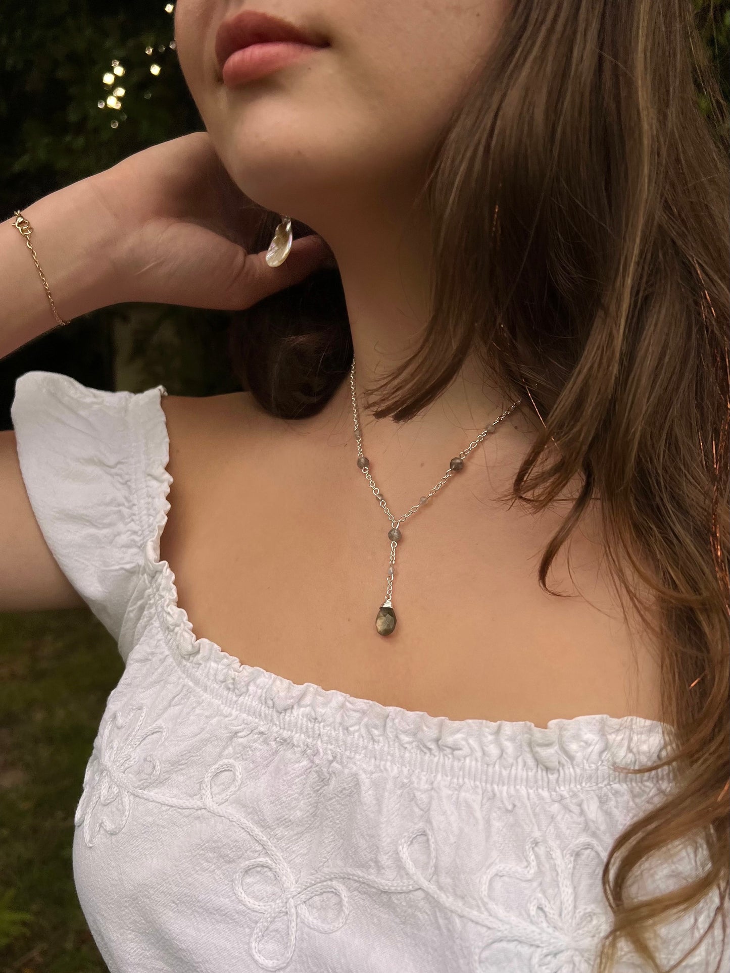 Natural Labradorite Teardrop Necklace | Dainty Labradorite Necklace | Sterling Silver & Gold Delicate Drop Necklace | Handmade | Affordable