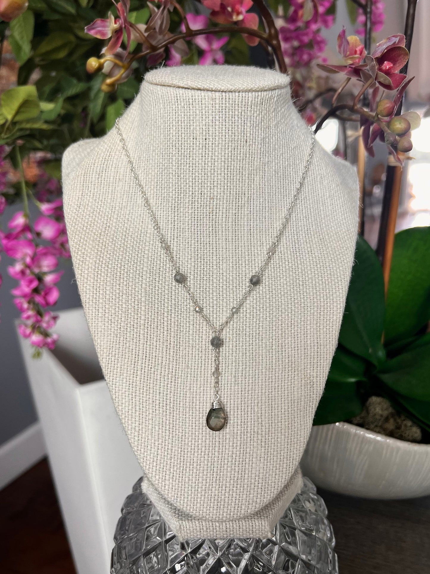Natural Labradorite Teardrop Necklace | Dainty Labradorite Necklace | Sterling Silver & Gold Delicate Drop Necklace | Handmade | Affordable