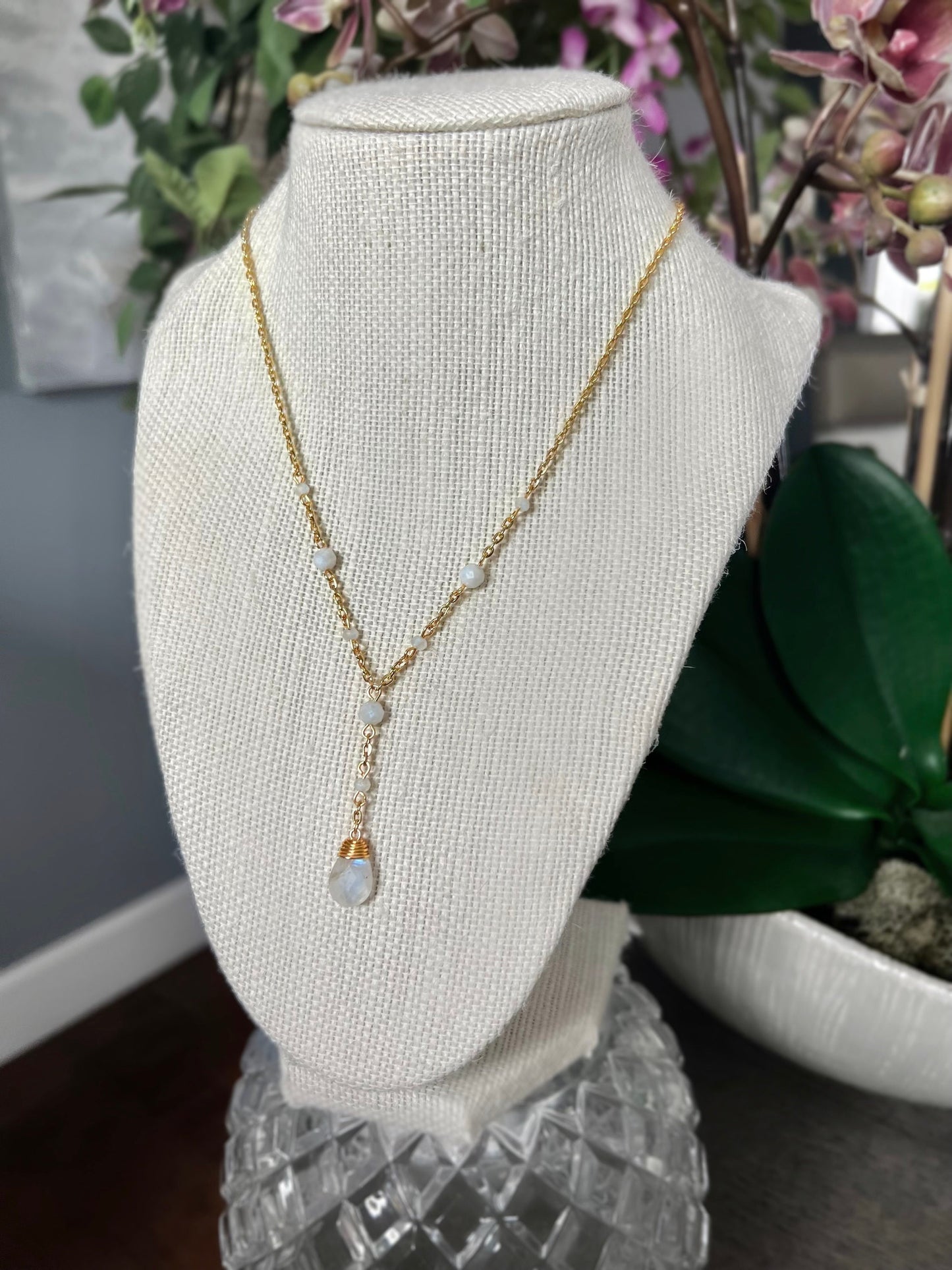 Natural Moonstone Teardrop Necklace | Dainty Moonstone Necklace | Silver & Gold Delicate Drop Necklace | Unique Handmade Moonstone Necklace