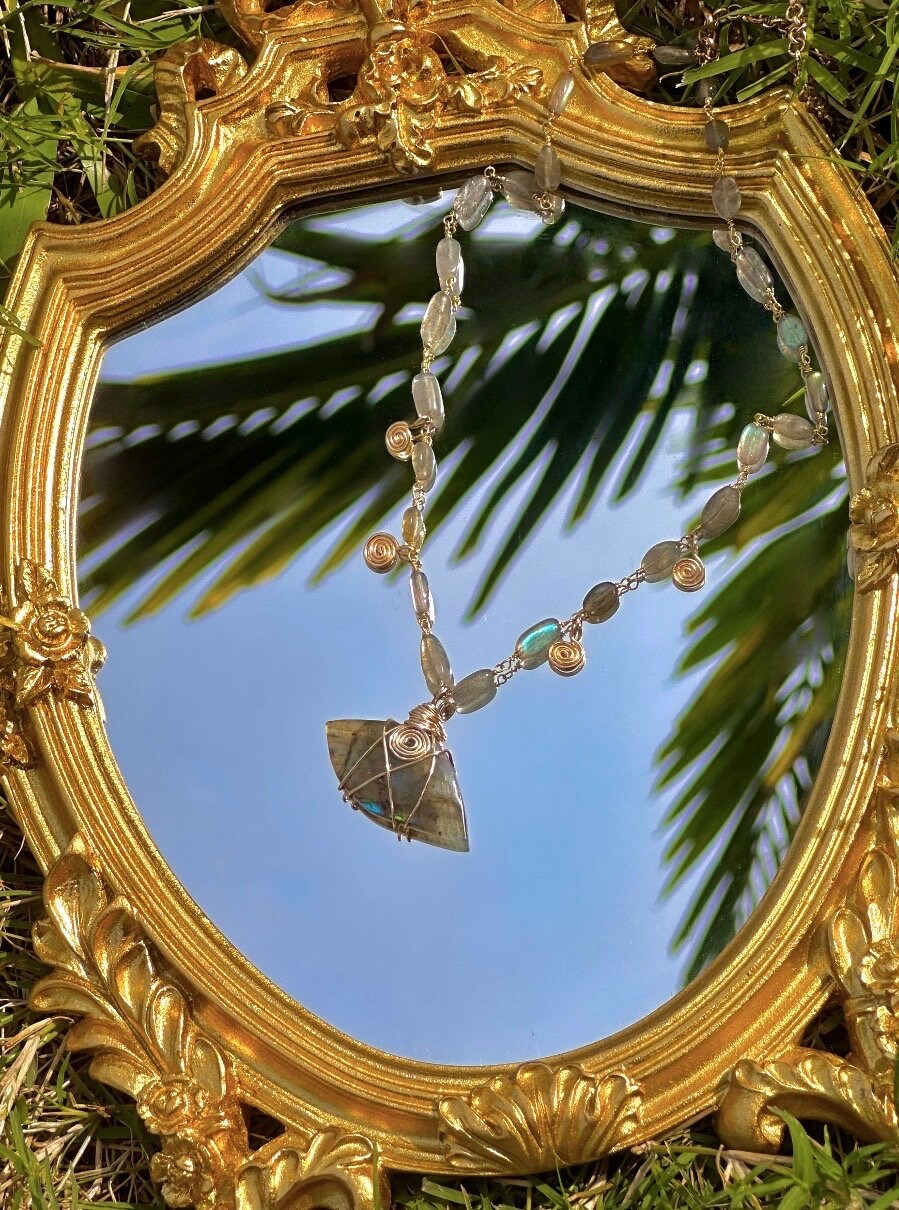 Evil Eye Beaded Crystal Necklace, Trendy Labradorite Jewelry, Gift for Her, Minimalist Gift, Labradorite Layering Necklace 14k Gold & Silver