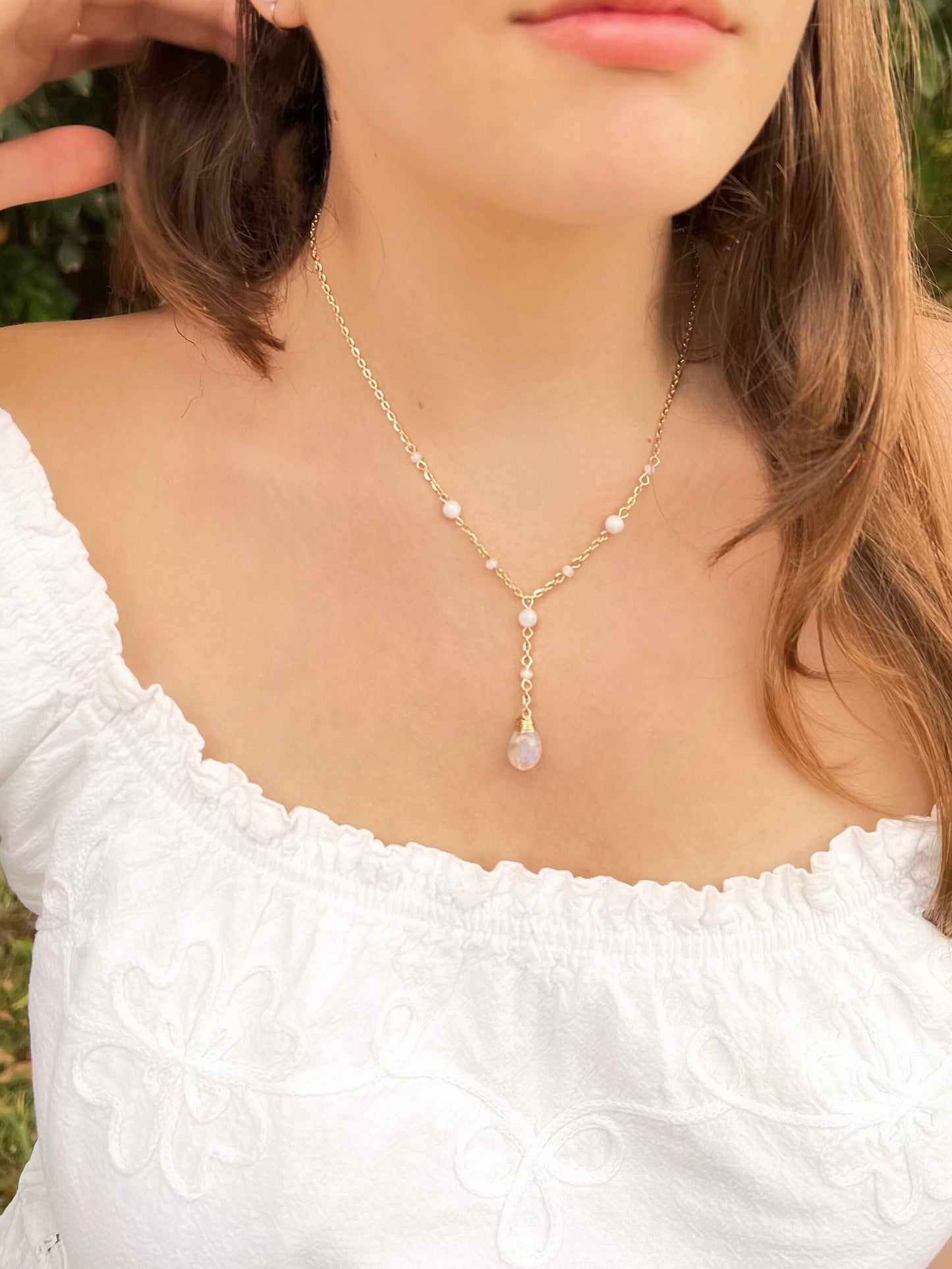 Natural Moonstone Teardrop Necklace | Dainty Moonstone Necklace | Silver & Gold Delicate Drop Necklace | Unique Handmade Moonstone Necklace