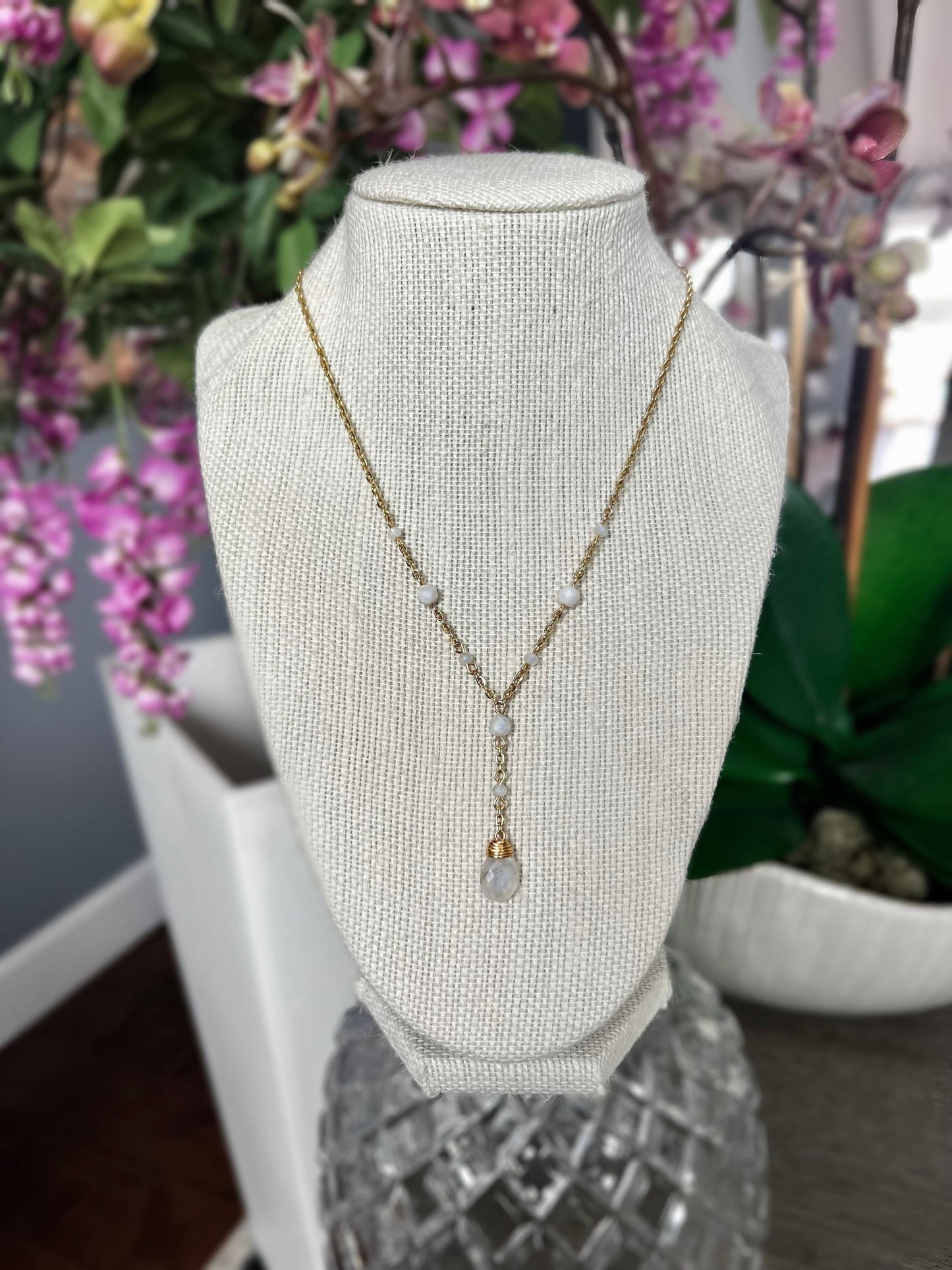 Natural Moonstone Teardrop Necklace | Dainty Moonstone Necklace | Silver & Gold Delicate Drop Necklace | Unique Handmade Moonstone Necklace