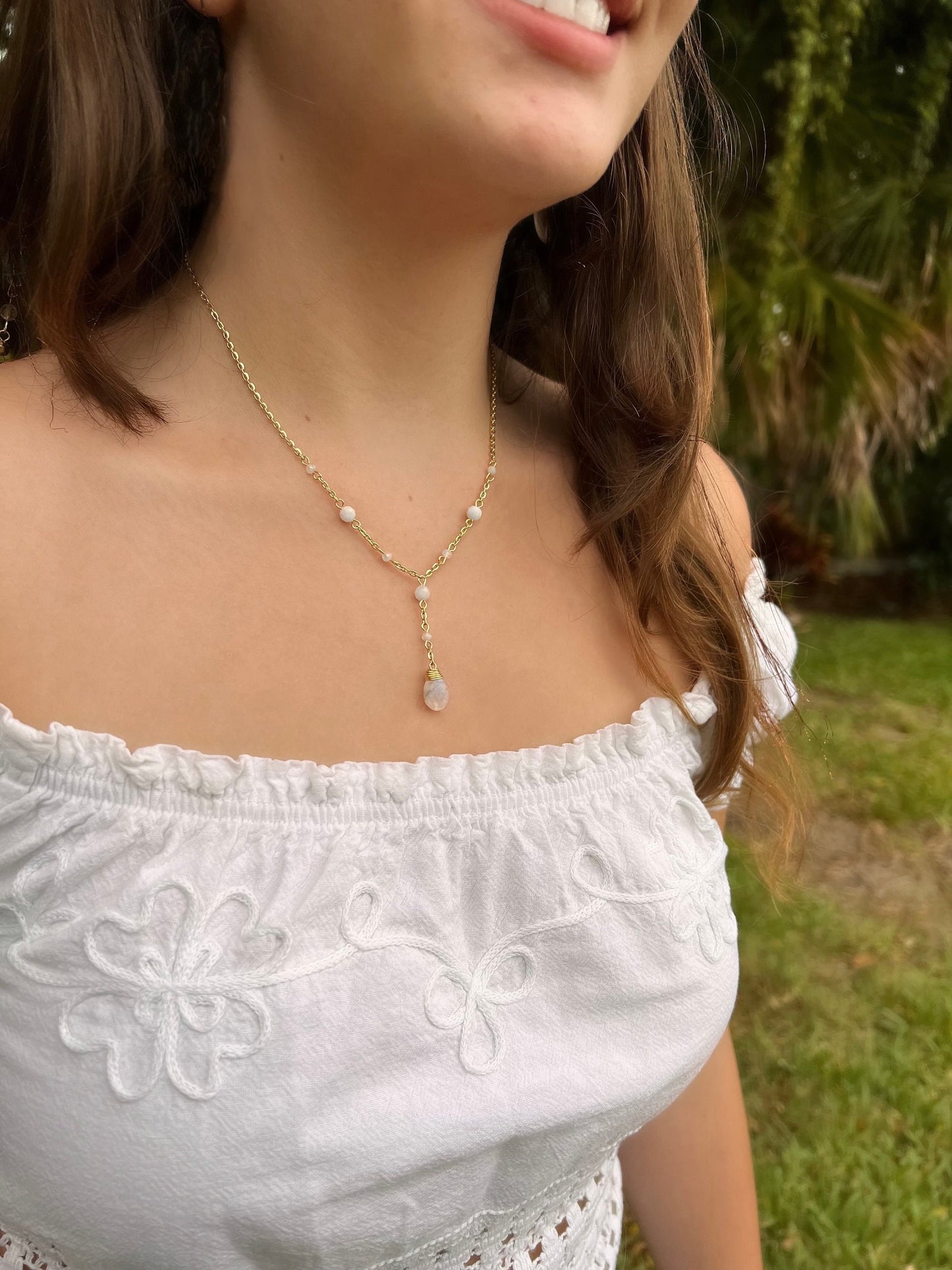 Natural Moonstone Teardrop Necklace | Dainty Moonstone Necklace | Silver & Gold Delicate Drop Necklace | Unique Handmade Moonstone Necklace