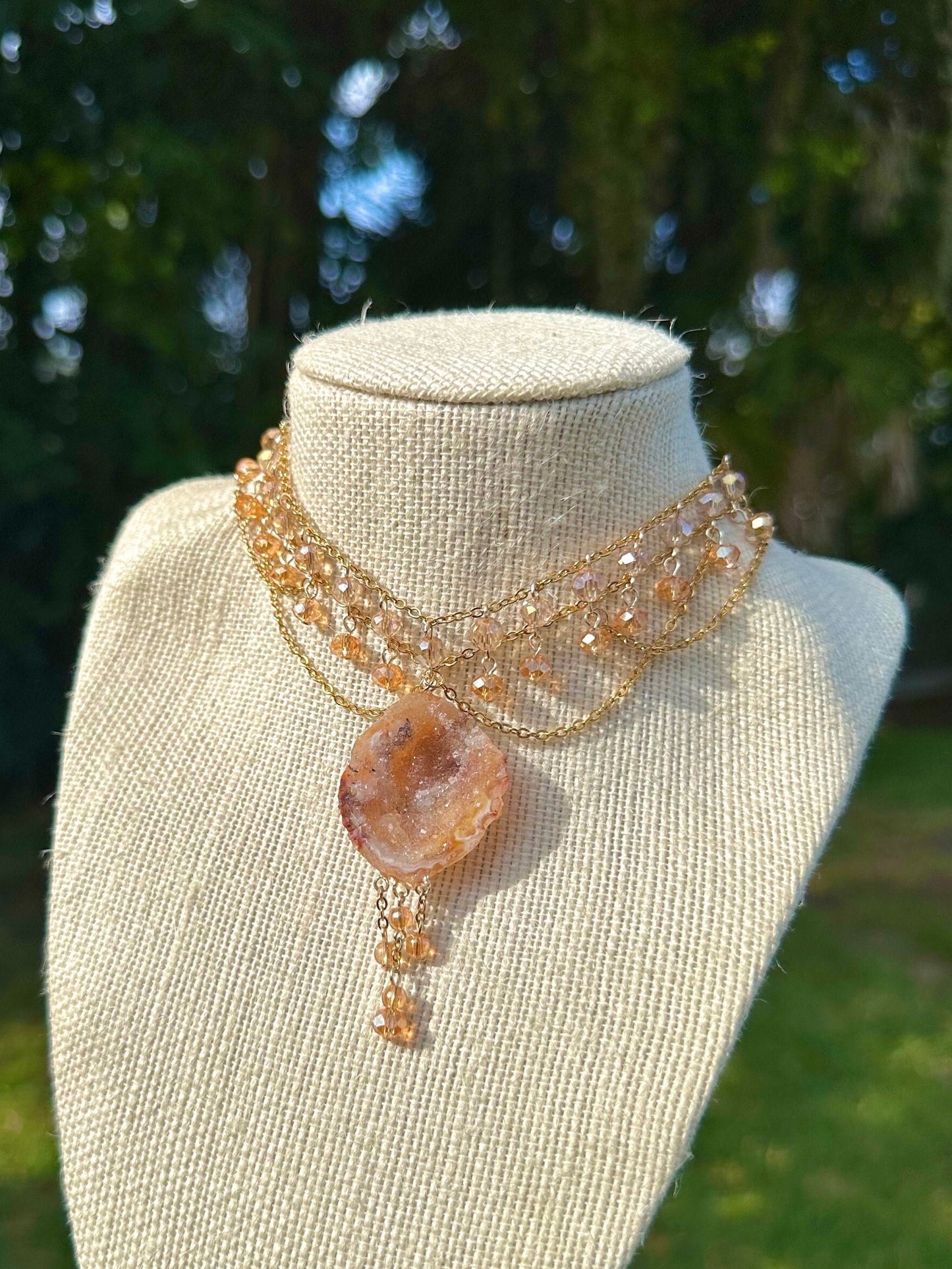 One of a Kind Gold Freya Geode Necklace | Unique Geode Jewelry | Geode Czech Necklace | Elegant Statement Piece | Bridal Geode Necklace