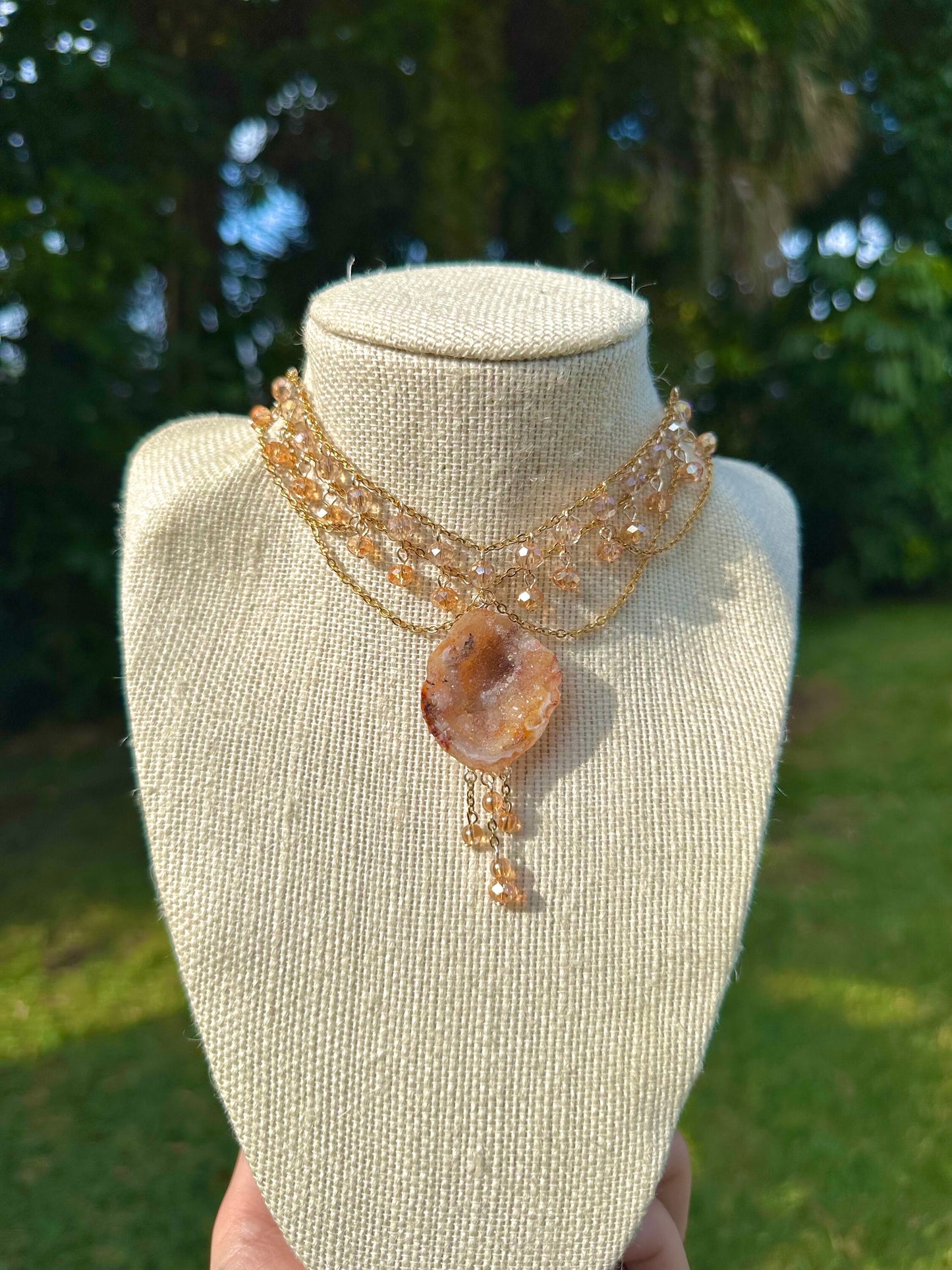 One of a Kind Gold Freya Geode Necklace | Unique Geode Jewelry | Geode Czech Necklace | Elegant Statement Piece | Bridal Geode Necklace
