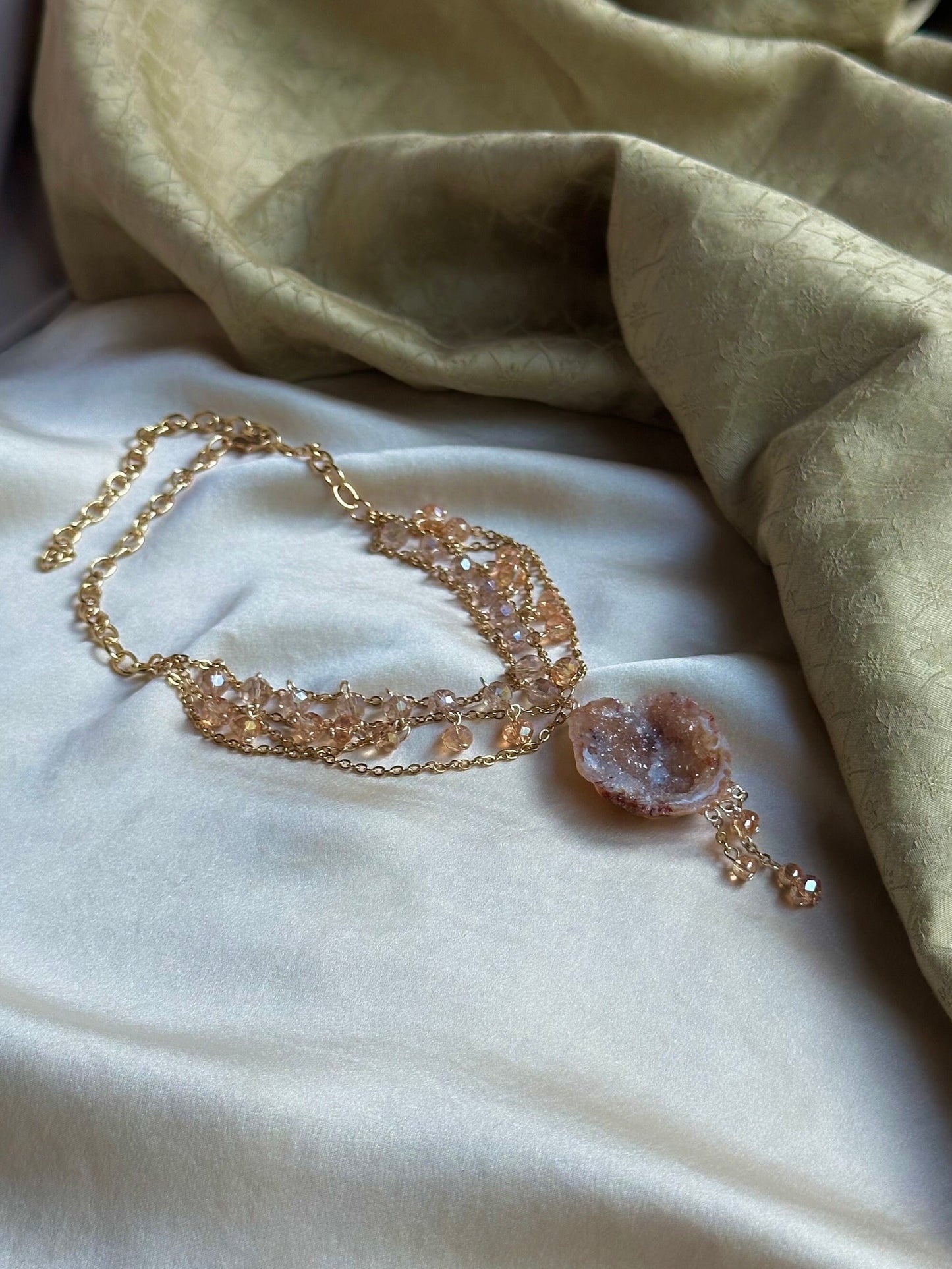 One of a Kind Gold Freya Geode Necklace | Unique Geode Jewelry | Geode Czech Necklace | Elegant Statement Piece | Bridal Geode Necklace