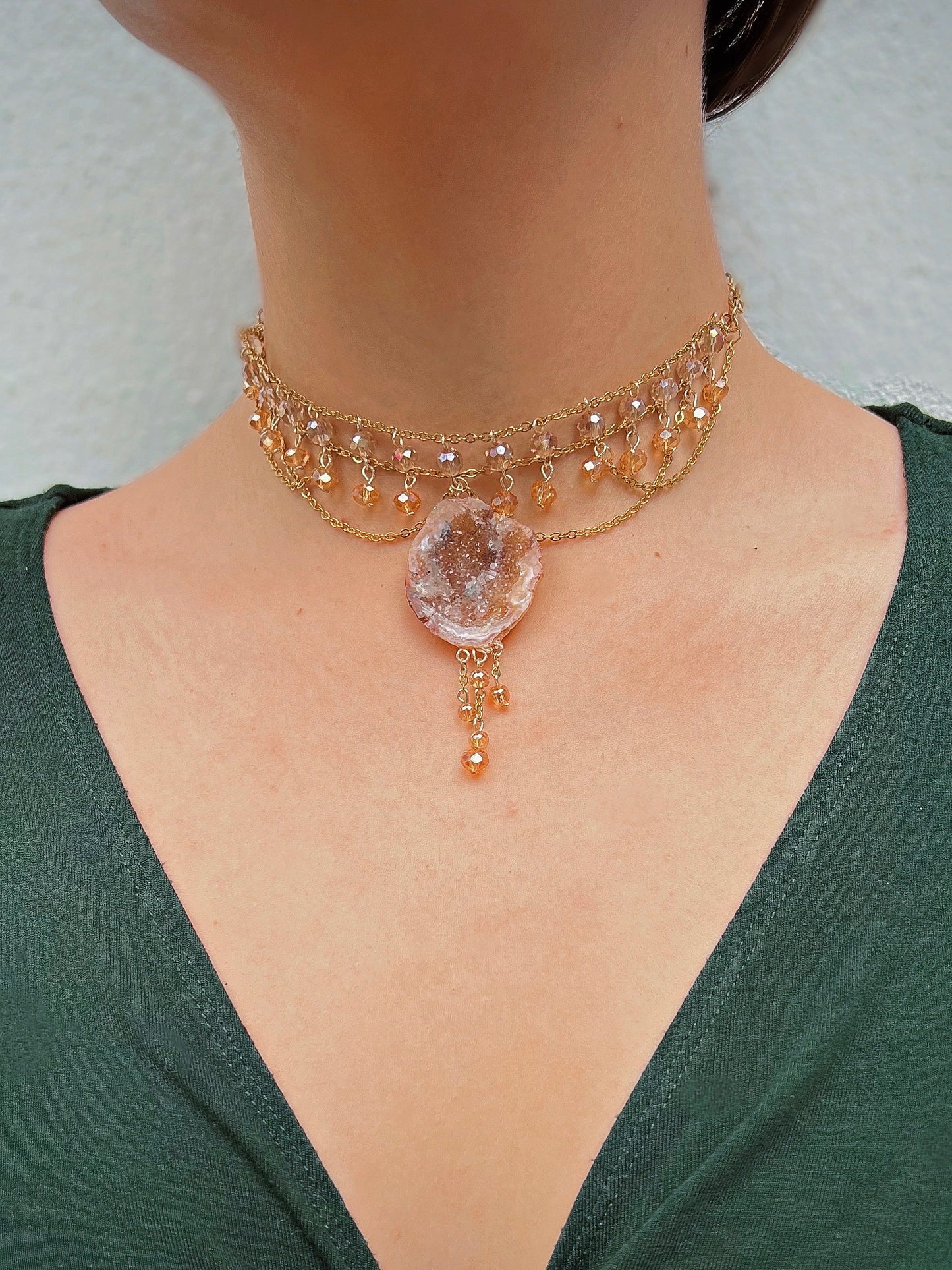 One of a Kind Gold Freya Geode Necklace | Unique Geode Jewelry | Geode Czech Necklace | Elegant Statement Piece | Bridal Geode Necklace