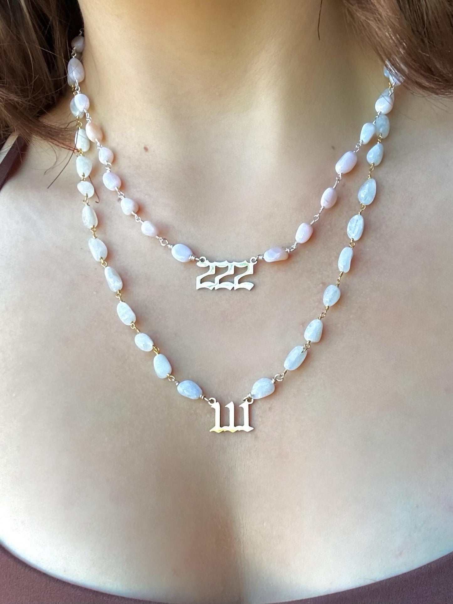 14K Gold or Sterling Silver Gemstone Angel Number Necklace, Custom Necklace, Angel Number Necklace, Gift for Her, Gemstone Jewelry