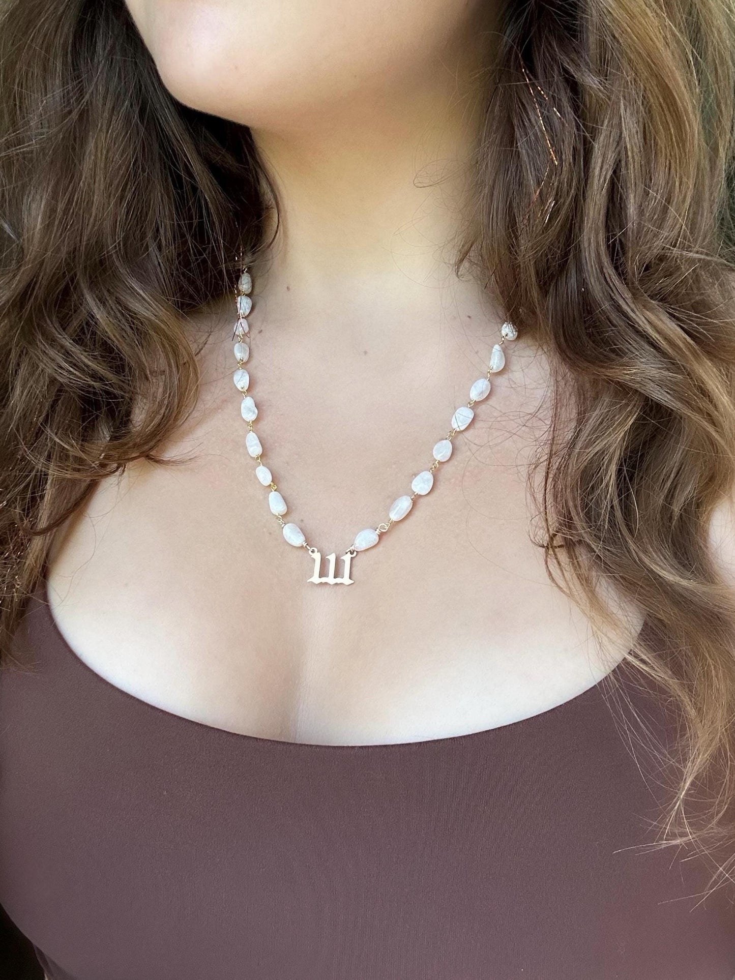 14K Gold or Sterling Silver Gemstone Angel Number Necklace, Custom Necklace, Angel Number Necklace, Gift for Her, Gemstone Jewelry