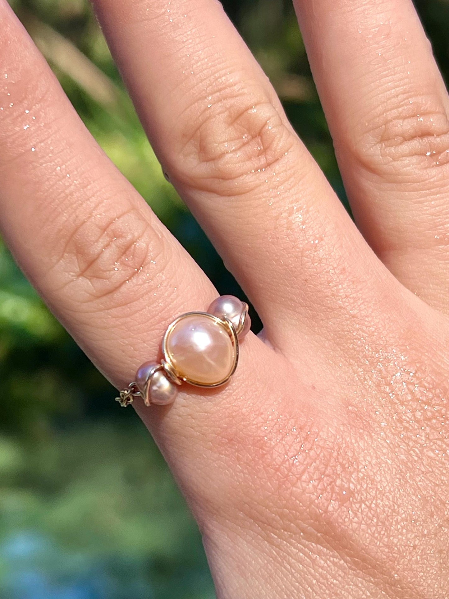 Unique Colored Pearl Chain Ring, Non-Tarnishing Ring, Pearl Jewelry, Mermaid Aesthetic Ring, Ocean Themed Jewelry, Handmade Pearl Ring