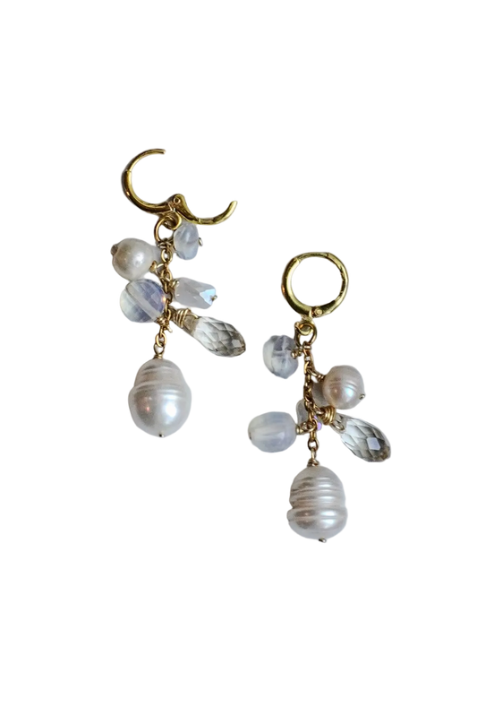 First Frost White and Blue Charm Earrings