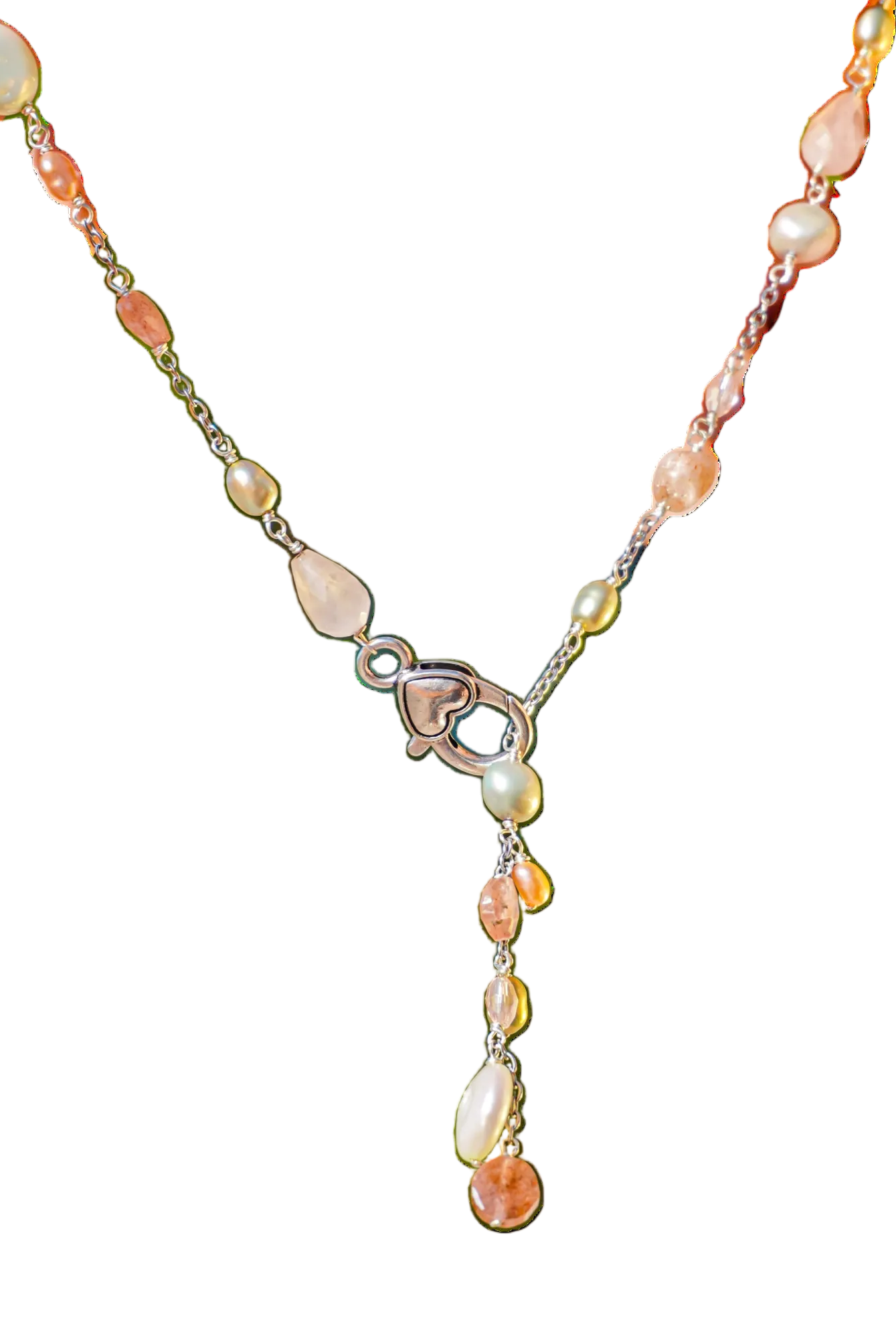 Peonies Bloom Green and Pink Charm Necklace