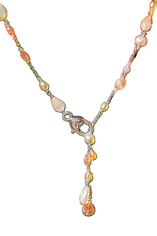 Peonies Bloom Green and Pink Charm Necklace