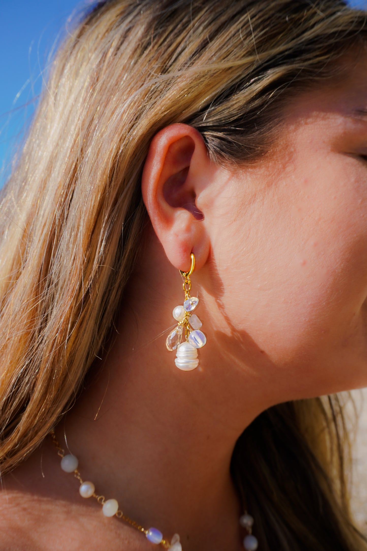 First Frost White and Blue Charm Earrings