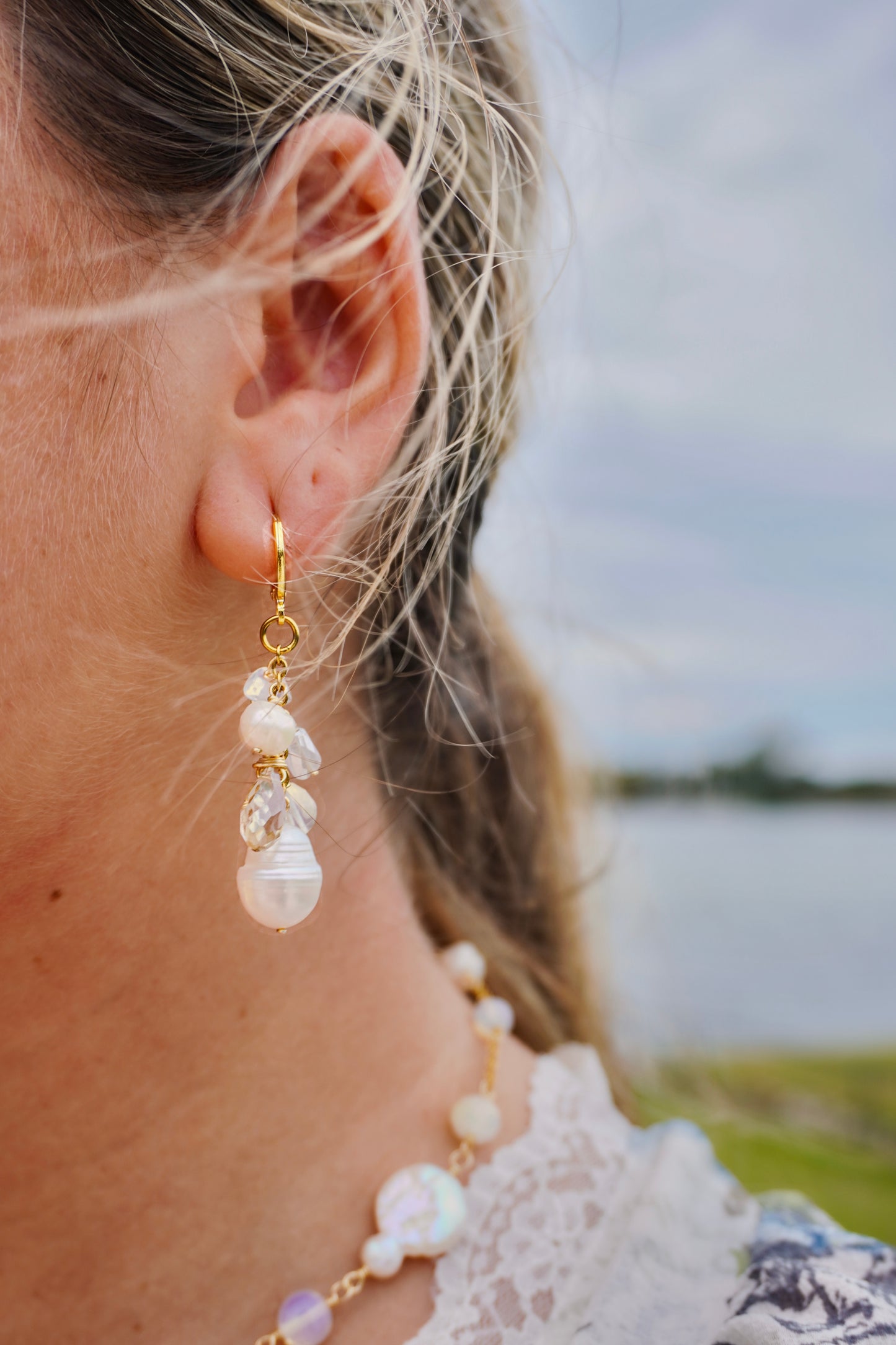 First Frost White and Blue Charm Earrings