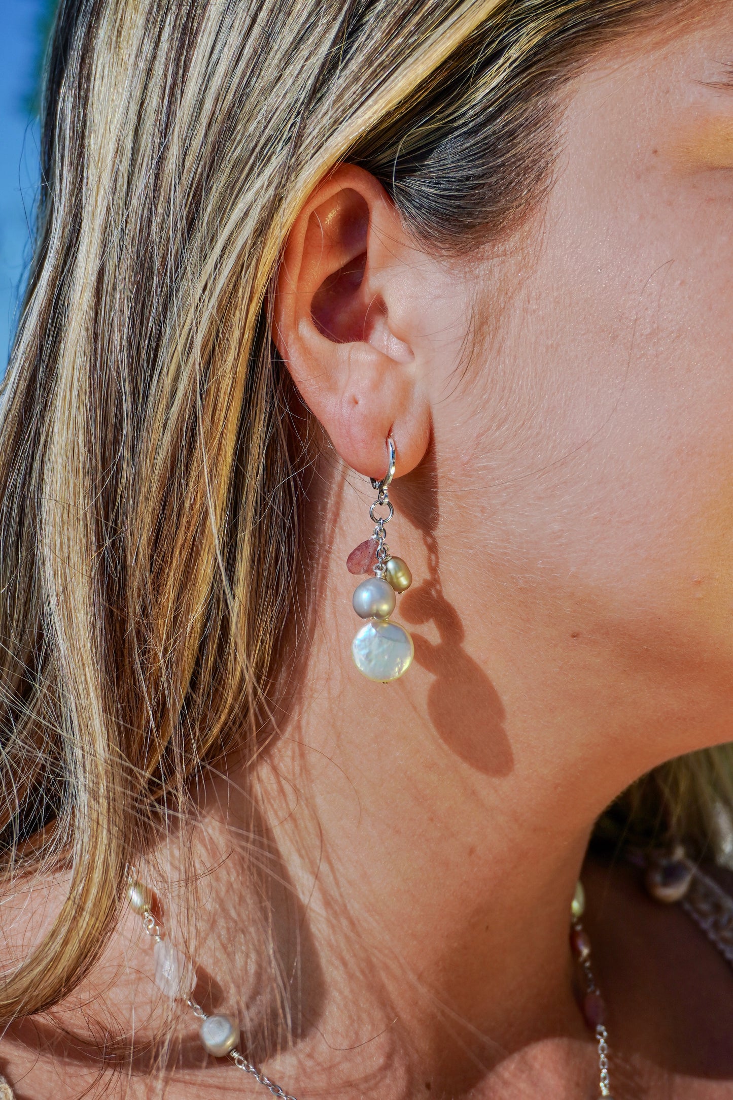 Peonies Bloom Green and Pink Earrings