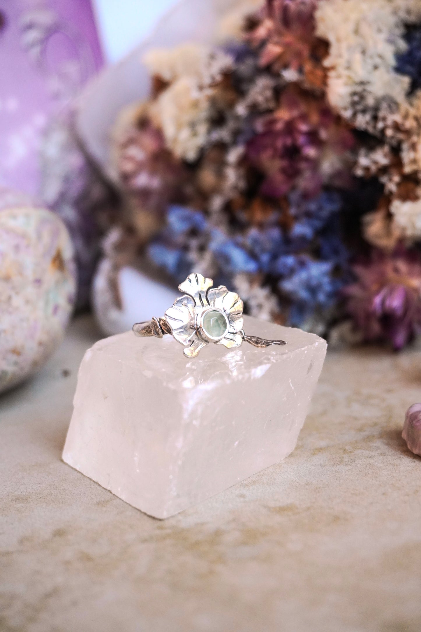 .925 Sterling Silver Orchid Rings with Dangle Leaf