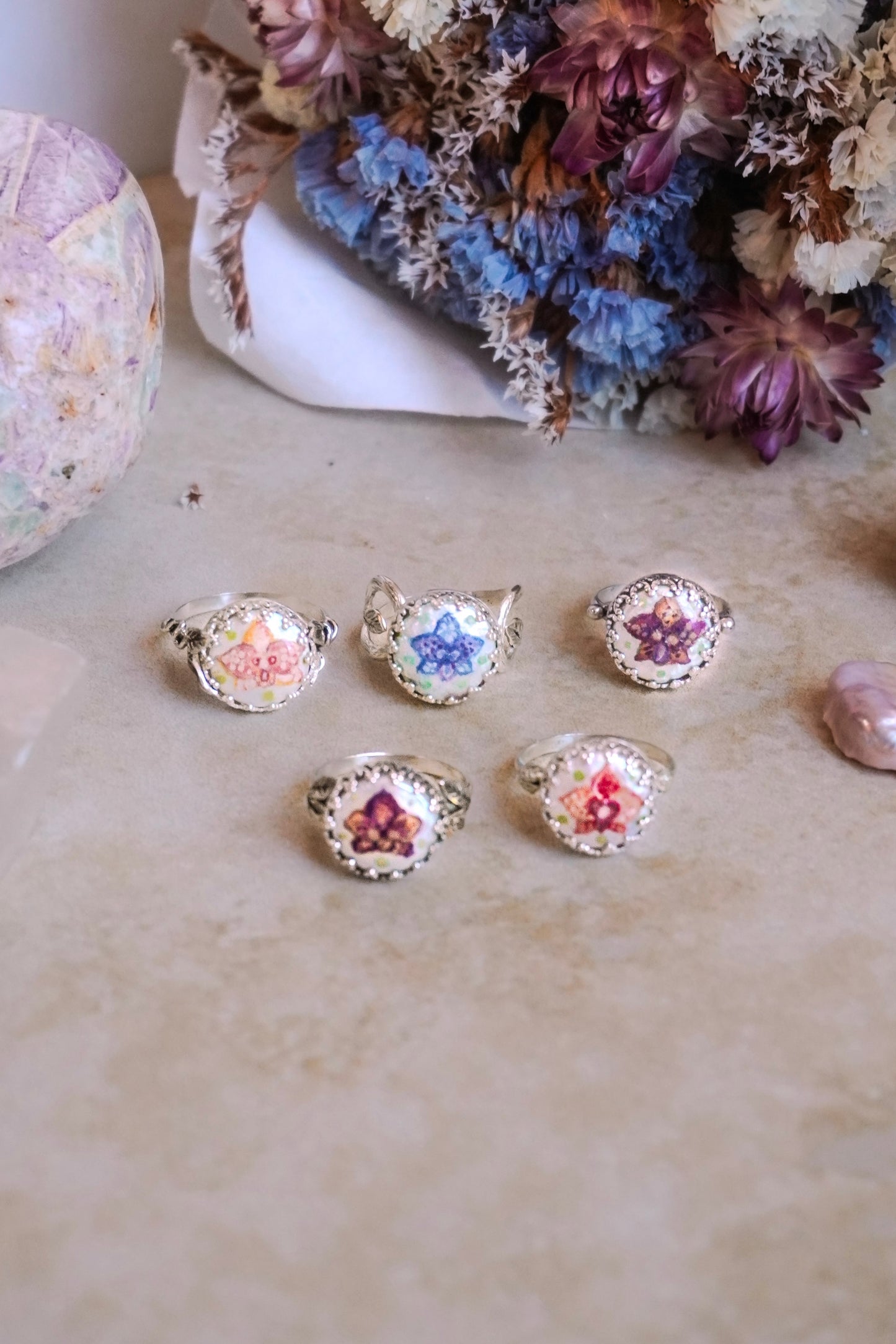Orchid Blooms .925 Sterling Silver Rings
