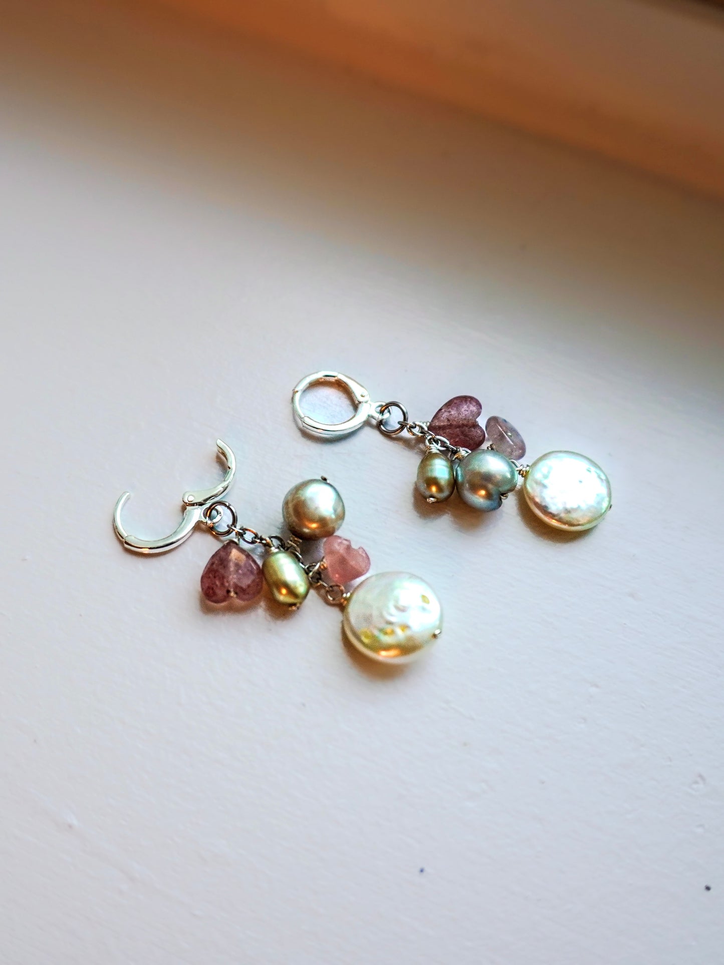 Peonies Bloom Green and Pink Earrings
