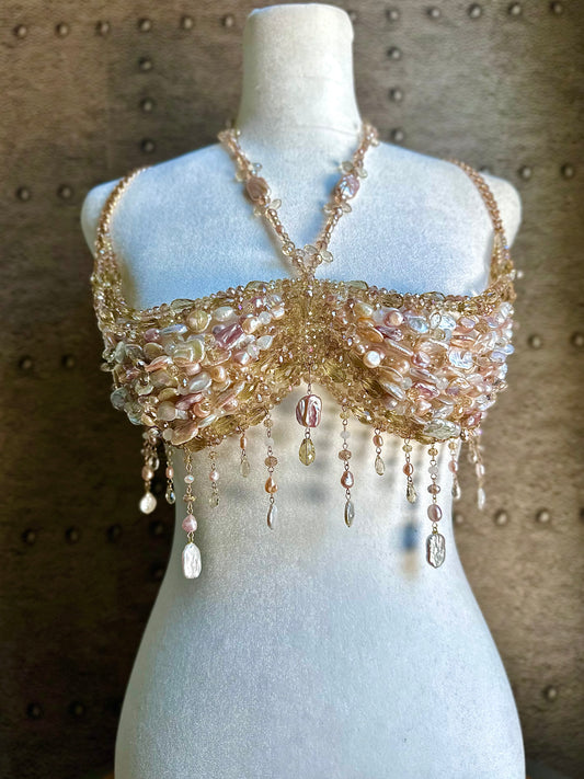 Rainbow Pearlescent Beaded Bralette