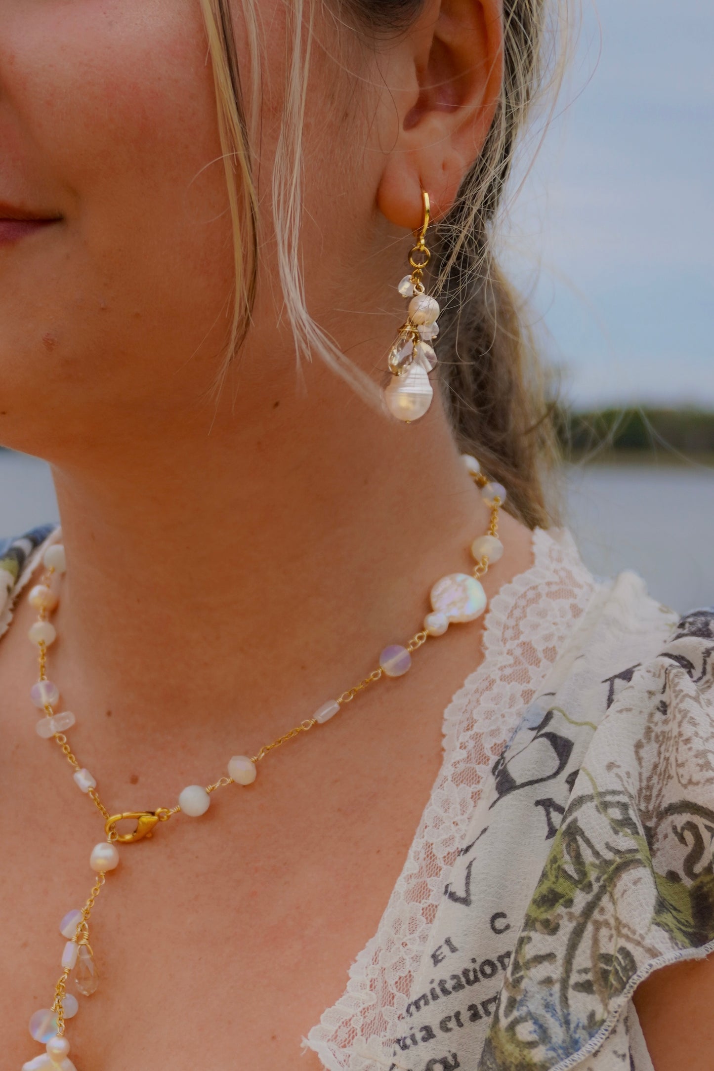 First Frost White and Blue Charm Earrings