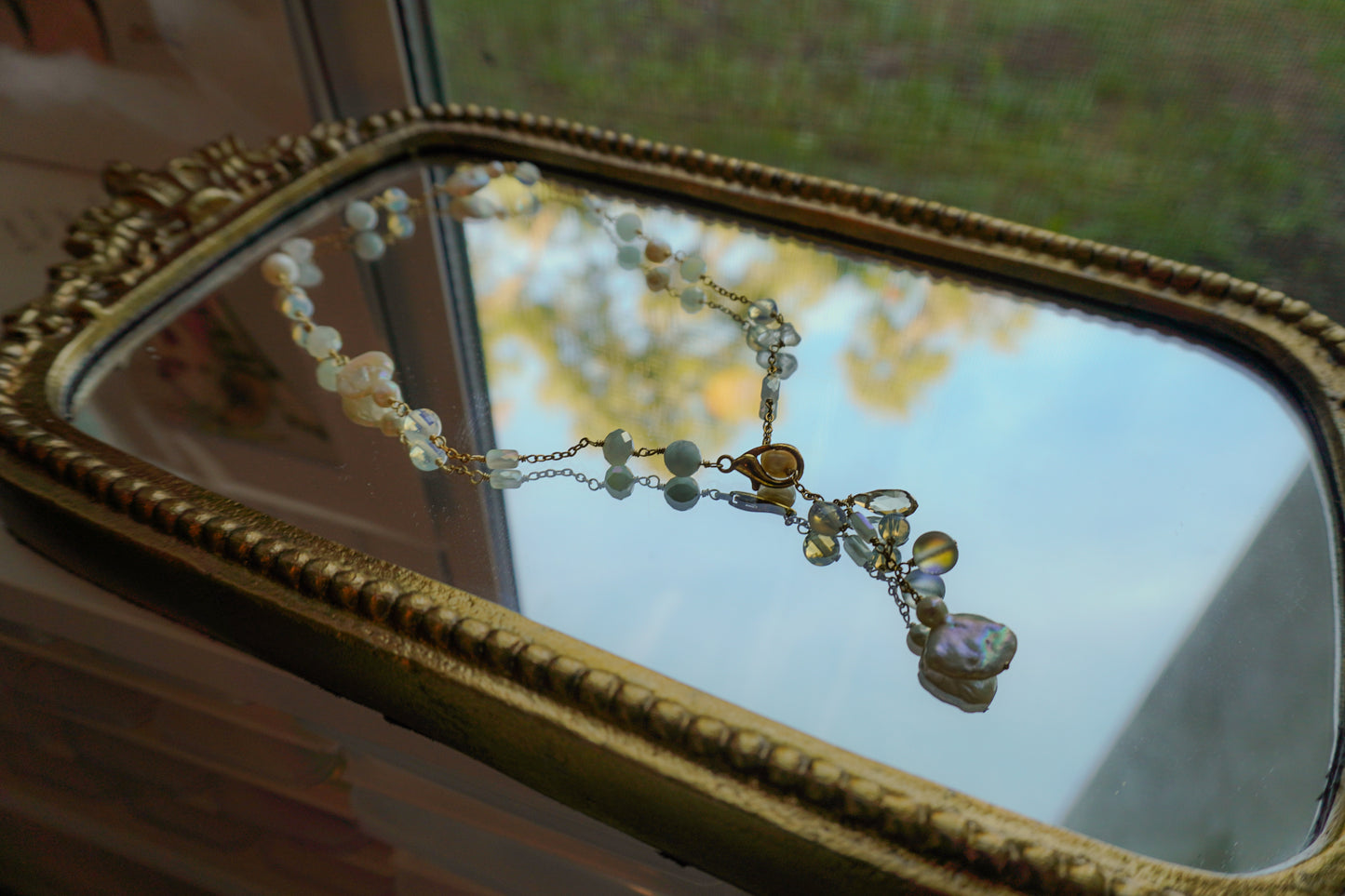 First Frost White and Blue Charm Necklace