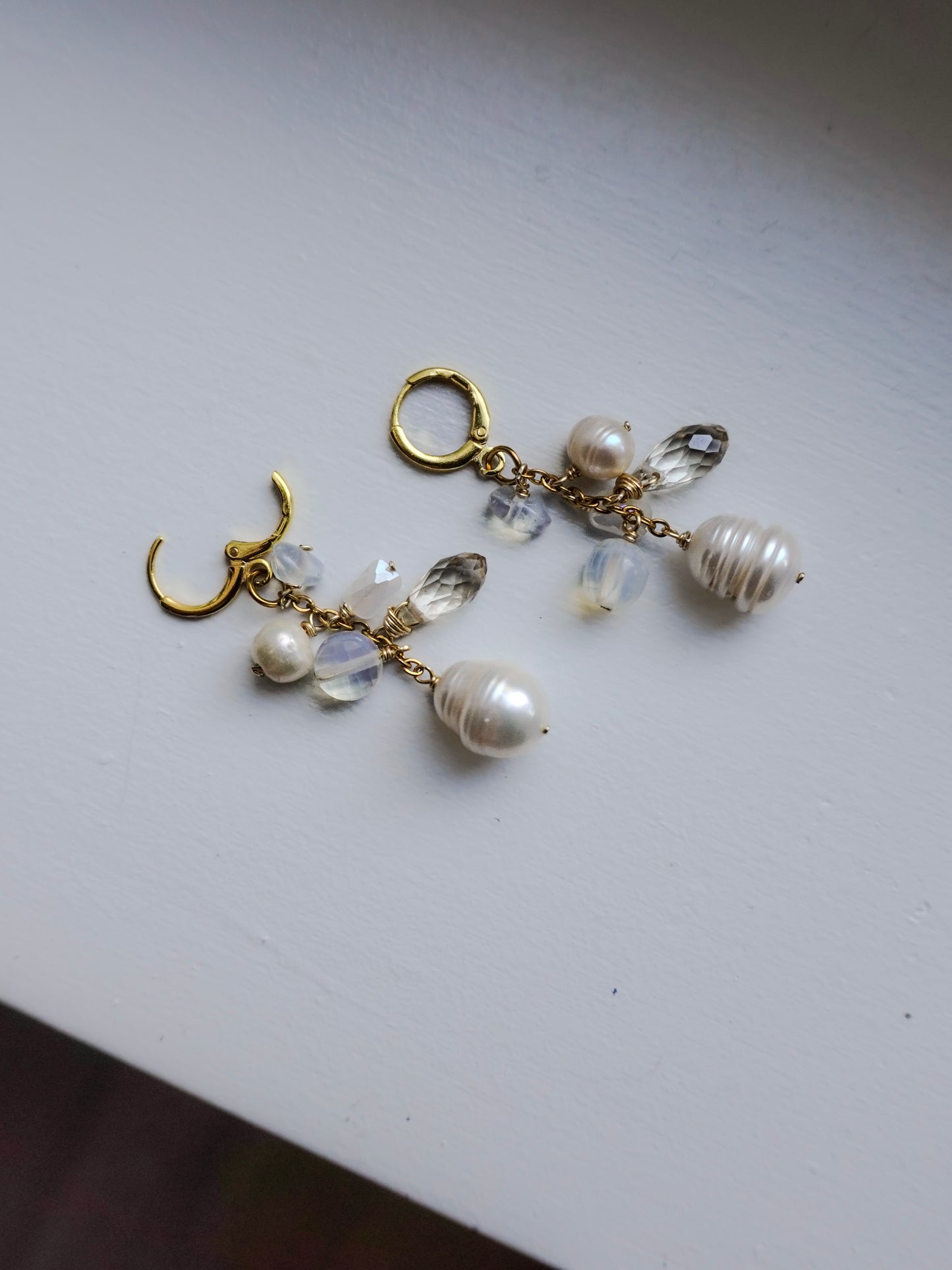 First Frost White and Blue Charm Earrings